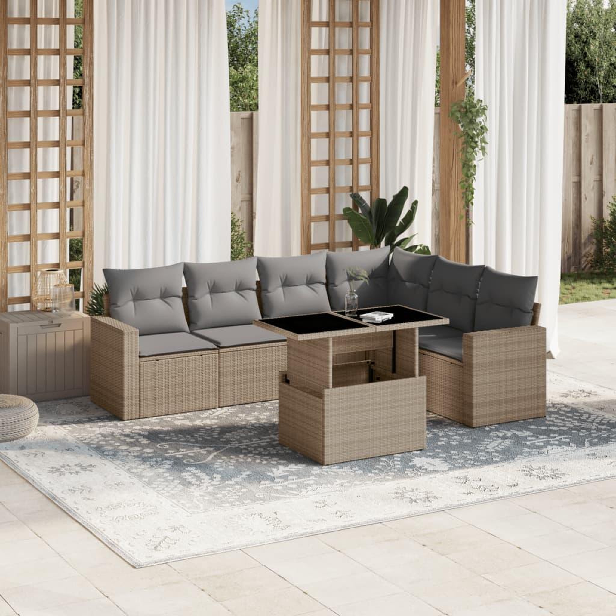 VIDAXL Salon de jardin avec coussins 7 pcs beige resine tressee