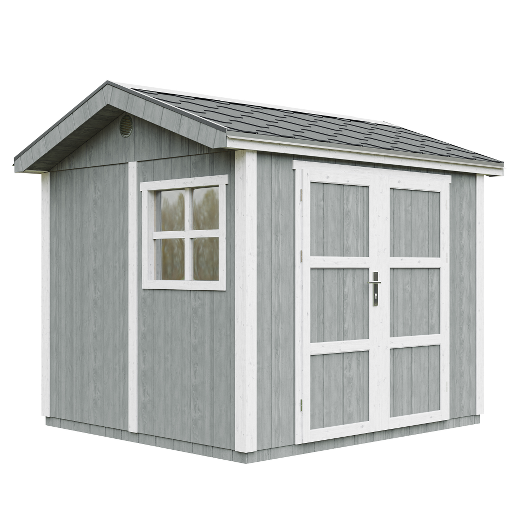 Voir la diapositive 1 : TIMBELA Abri de Jardin Qualité Premium 5,9m² H252x250x294 cm Avec un sol et des bardeaux bitumineux M913A