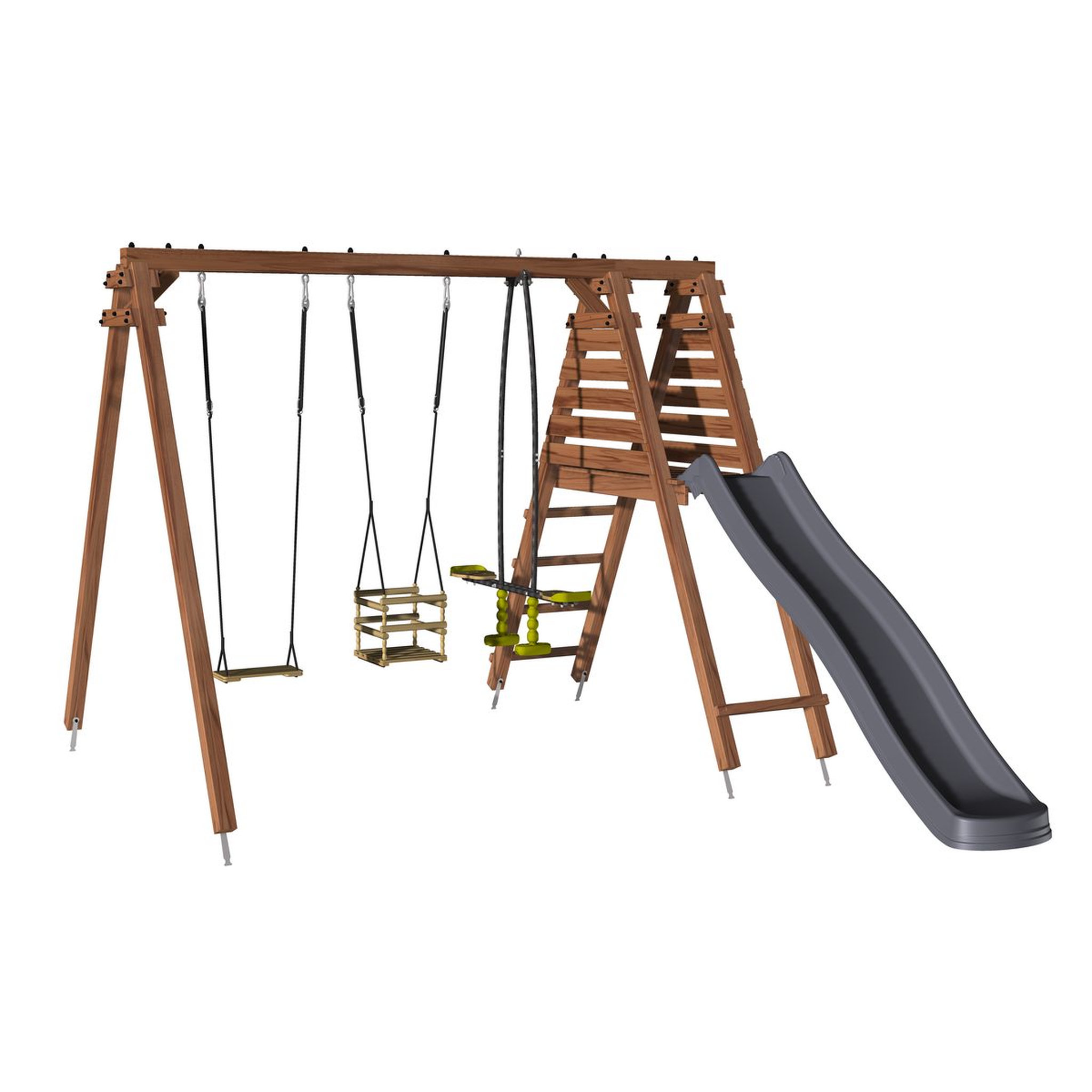 Voir la diapositive 2 : Soulet Portique balançoire avec toboggan - Bois - H2,24 m - TREFLE 