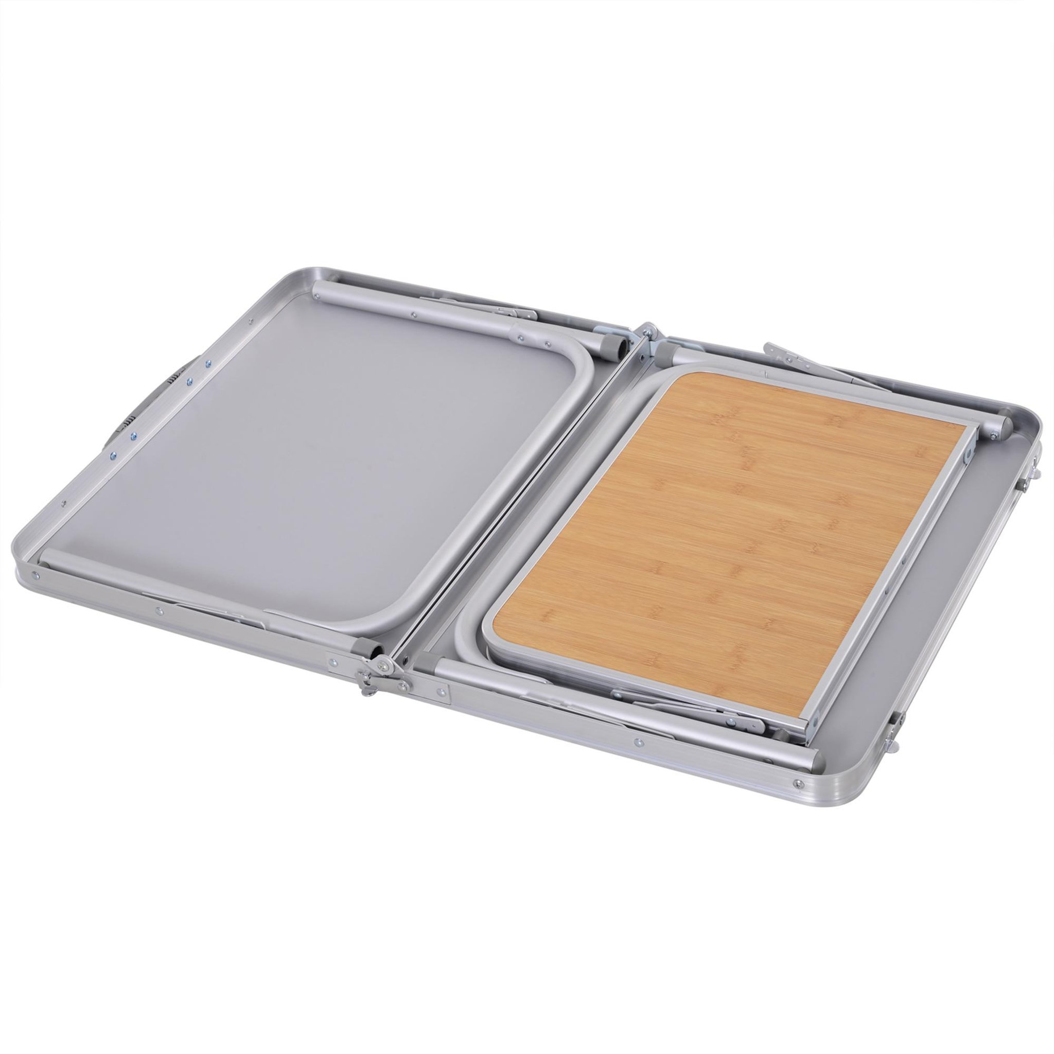 Voir la diapositive 6 : OUTSUNNY Table pliante table de camping table de jardin avec rallonge hauteur réglable aluminium mdf imitation bambou