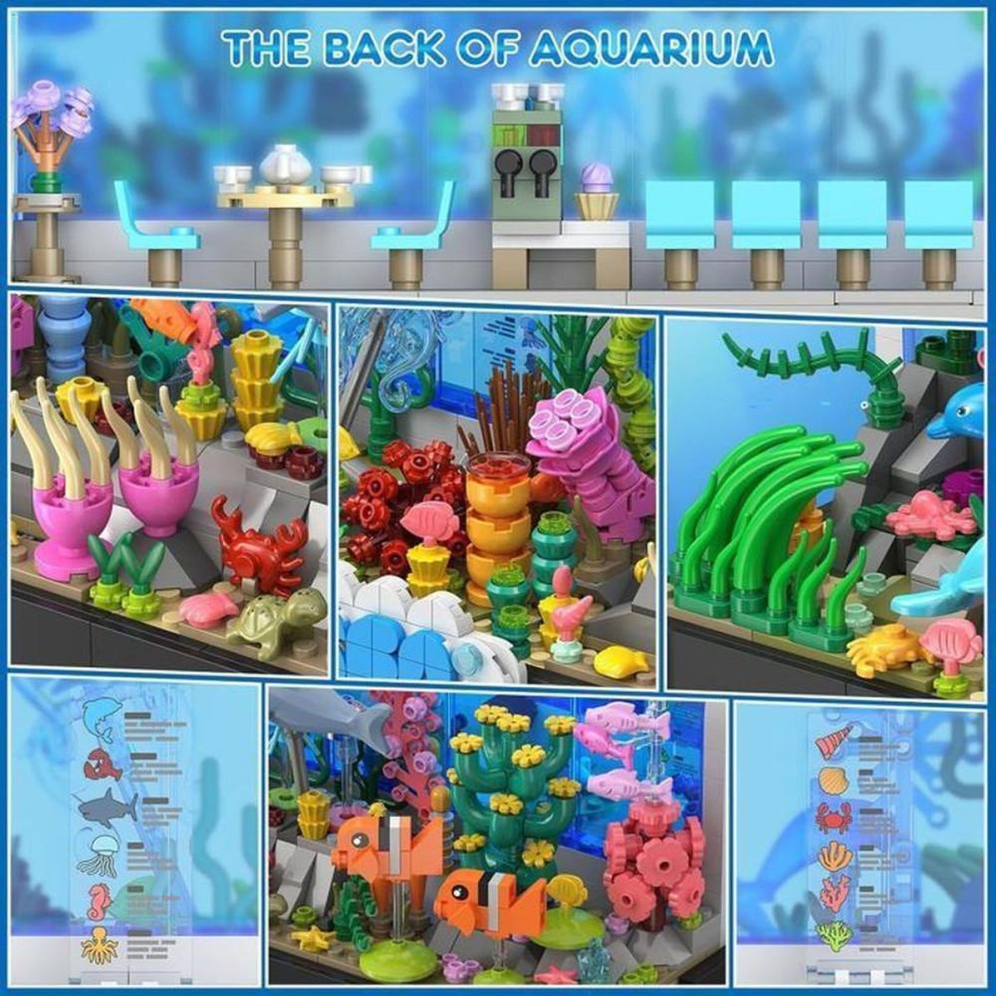 Voir la diapositive 4 : Set de construction aquarium 2 en 1 avec océanarium pivotant et animaux marins, 1 316 pièces ABS