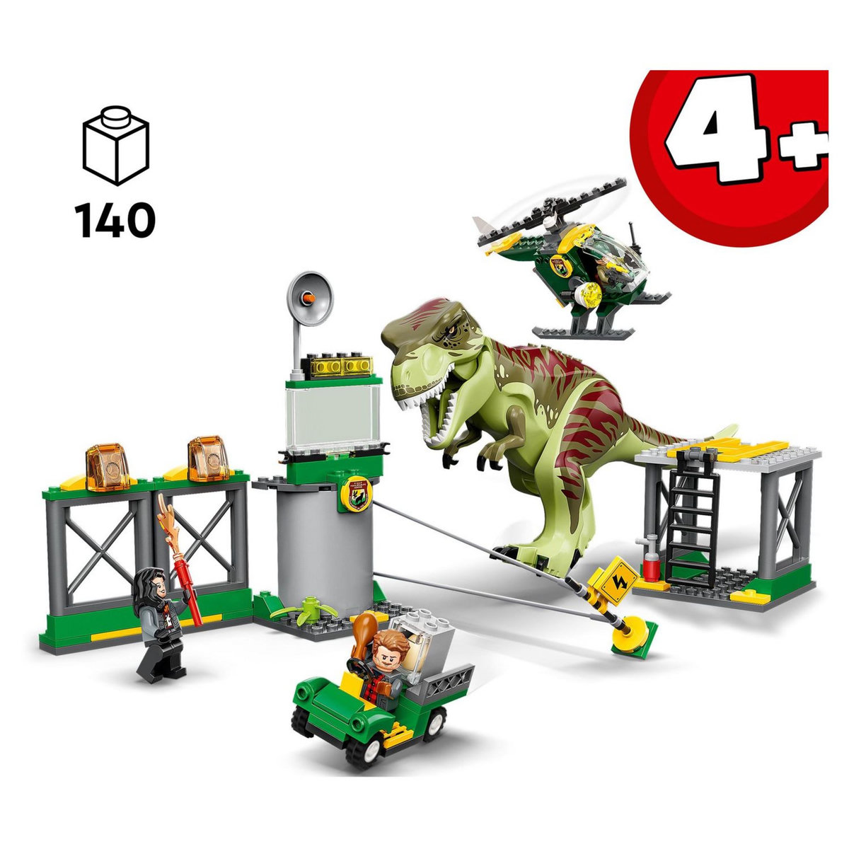 LEGO Jurassic World 76944 L'Évasion du T. Rex, Figurines et Jouet de Dinosaures, Avec Voiture, Hélicoptère et Aéroport, Pour Enfants de 4 Ans et Plus