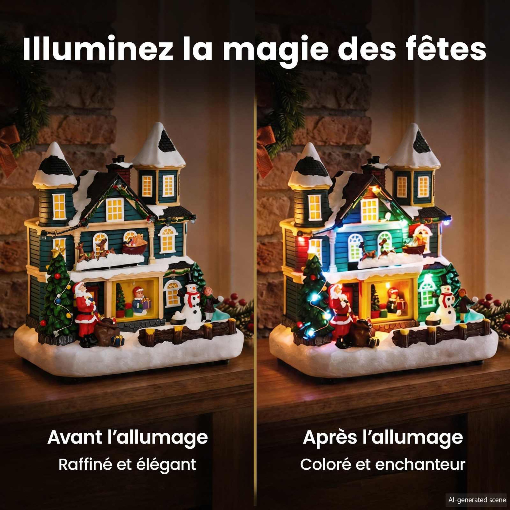 Voir la diapositive 5 : VIDAXL Scene de village de Noël avec traîneau SALO 19 x 13 x 24 cm