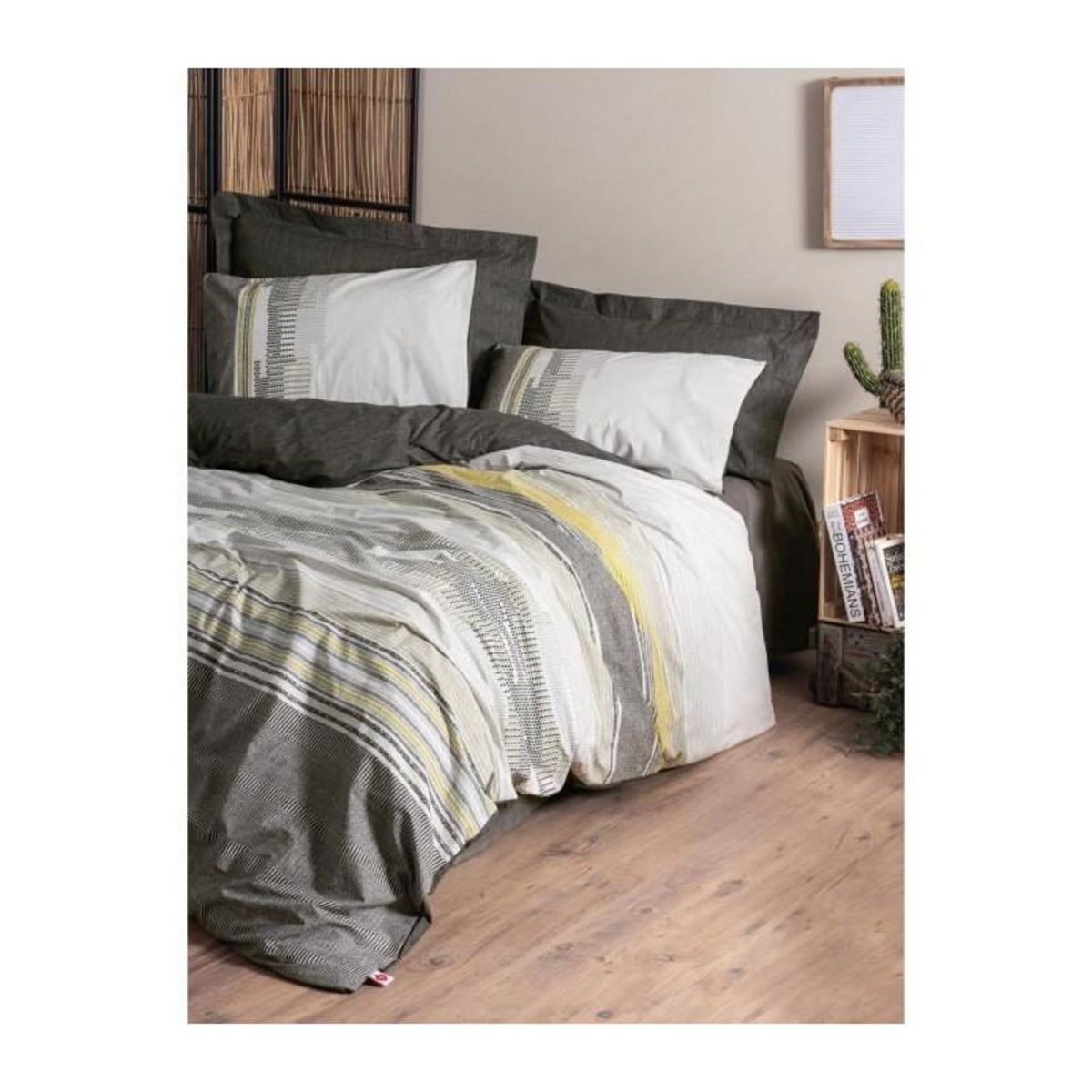 GENERIQUE Parure de lit - 129CTN64414 - 1 housse de couette 220 x 240 cm + 2 taies d'oreiller 60 x 60 cm - 100% coton ranforcé - Vison