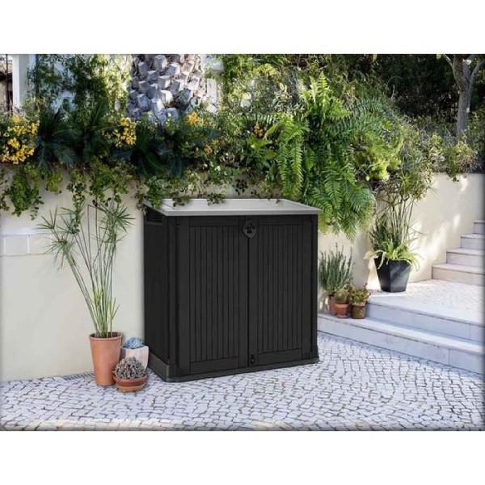 Voir la diapositive 3 : MARKET24 Coffre de rangement extérieur KETER en résine 880 litres Noir - Malle de jardin sans vérins