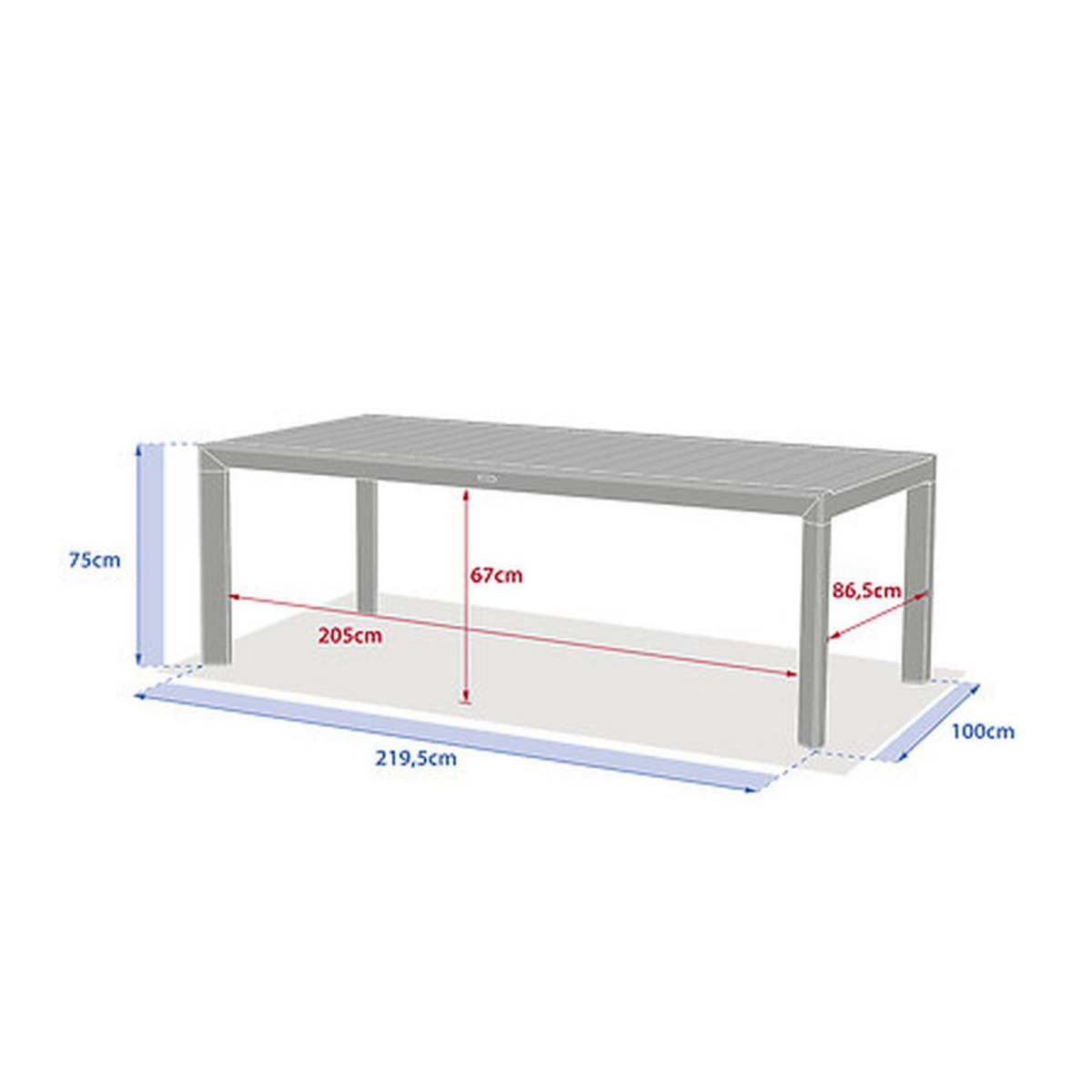 HESPERIDE Table de jardin fixe en aluminium effet bois 8 places EVASION