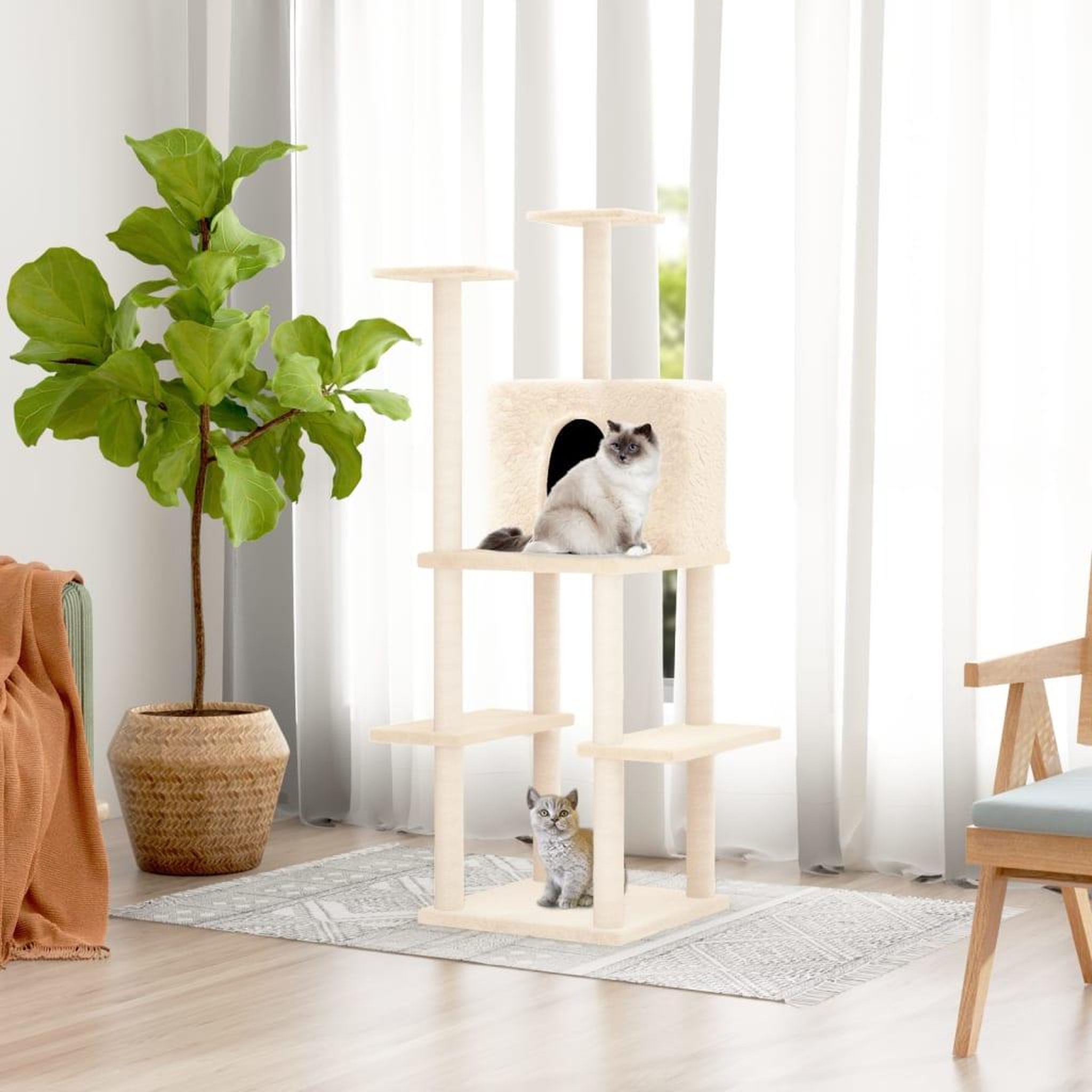 VIDAXL Arbre a chat avec griffoirs en sisal Creme 144,5 cm