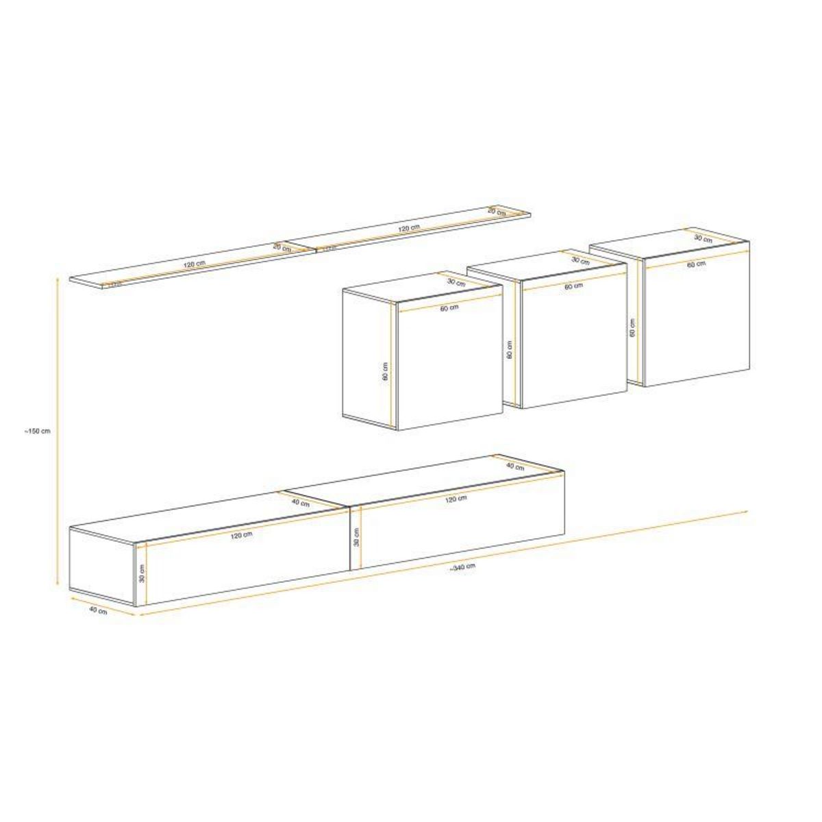 Paris Prix Meuble TV Mural Design  Switch VII  340cm Blanc