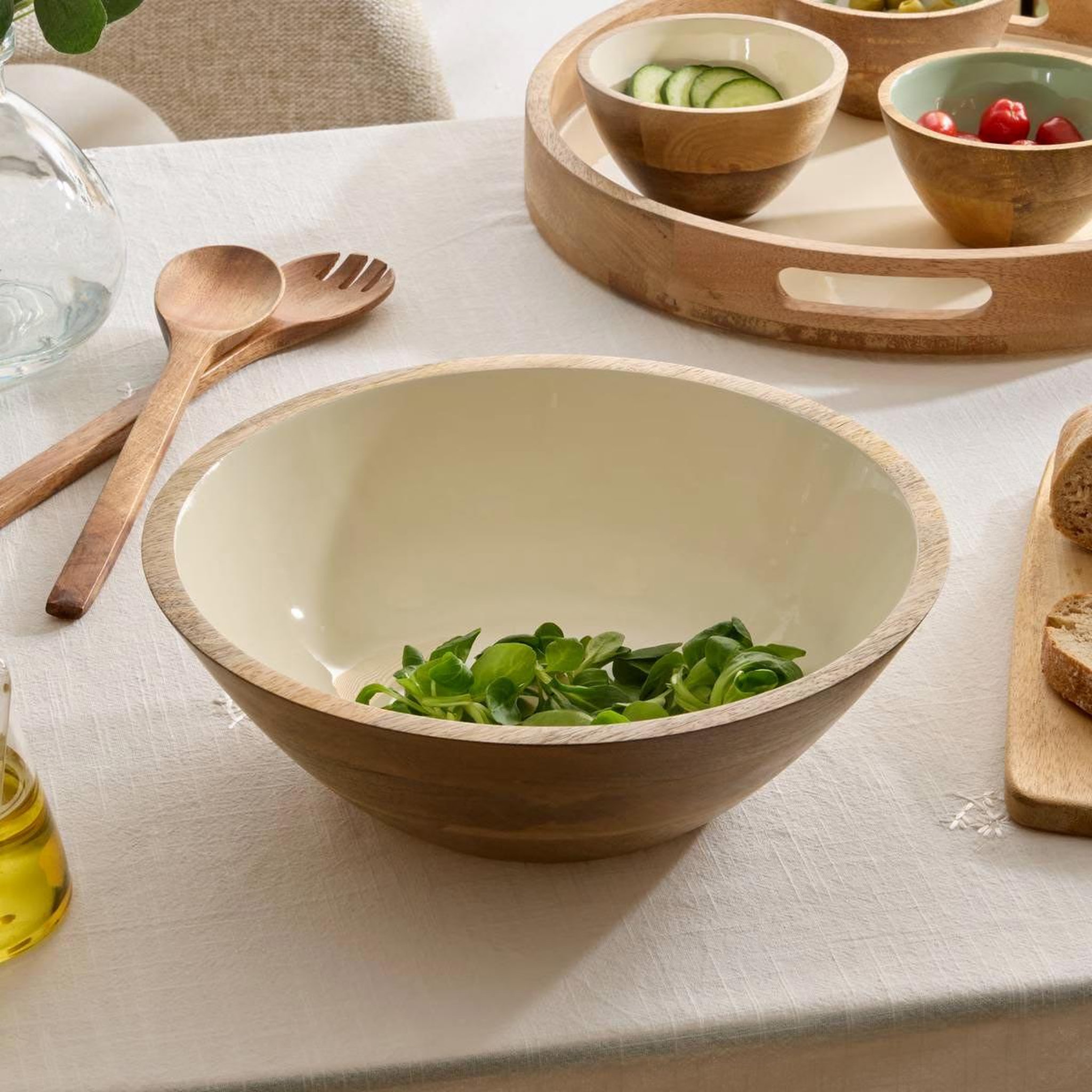 Voir la diapositive 2 : SECRET DE GOURMET Saladier en bois  inaya  30cm blanc