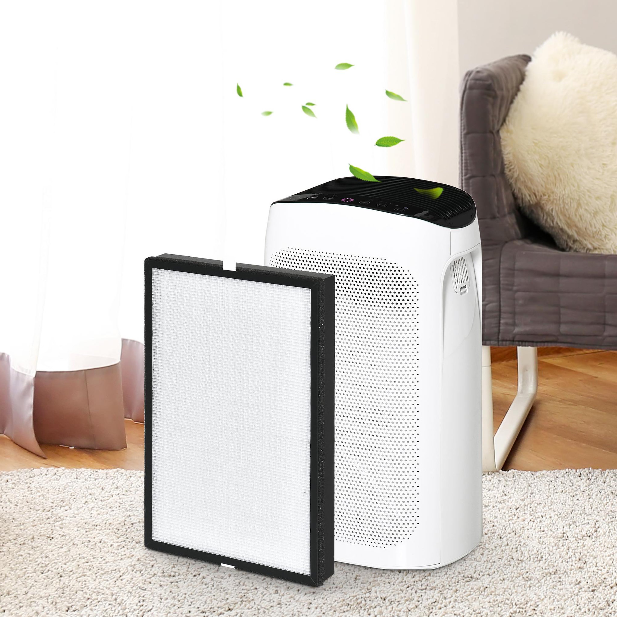 Voir la diapositive 2 : HOMCOM HOMCOM Filtre pour purificateur d'air réf. 823-019 - filtre 3 en 1 avec filtre à charbon actif, filtre HEPA - blanc noir