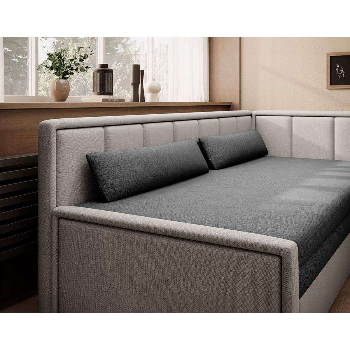 BEST MOBILIER James - canapé 3 places droit convertible avec coffre en velours