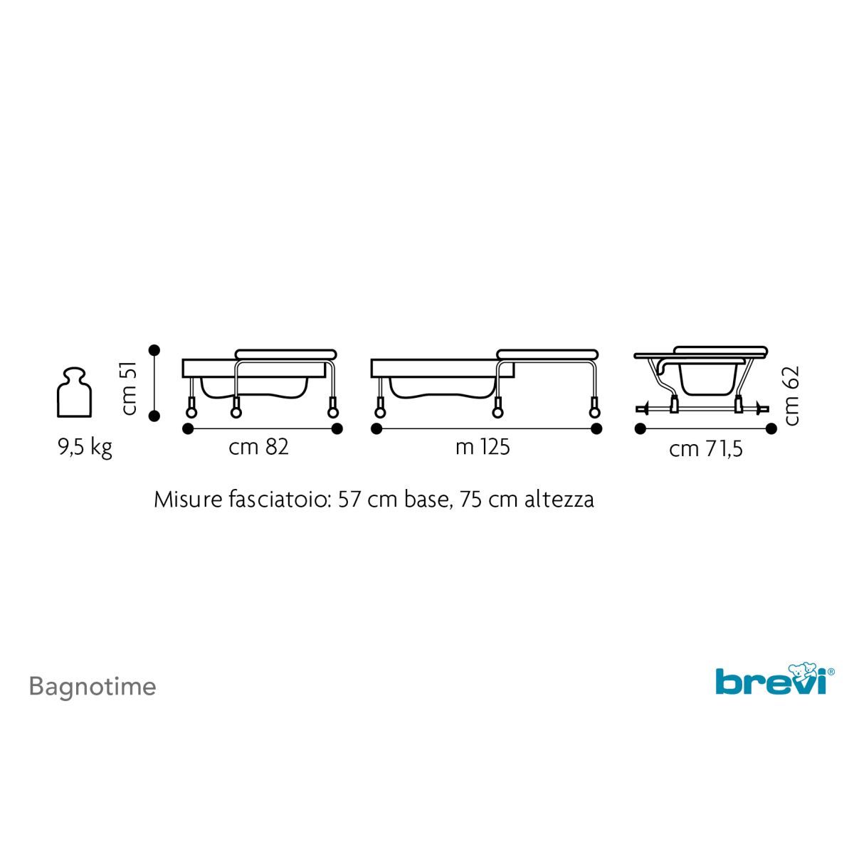 BREVI BAGNOTIME Table à langer adaptable sur baignoire adulte - lapinou perle