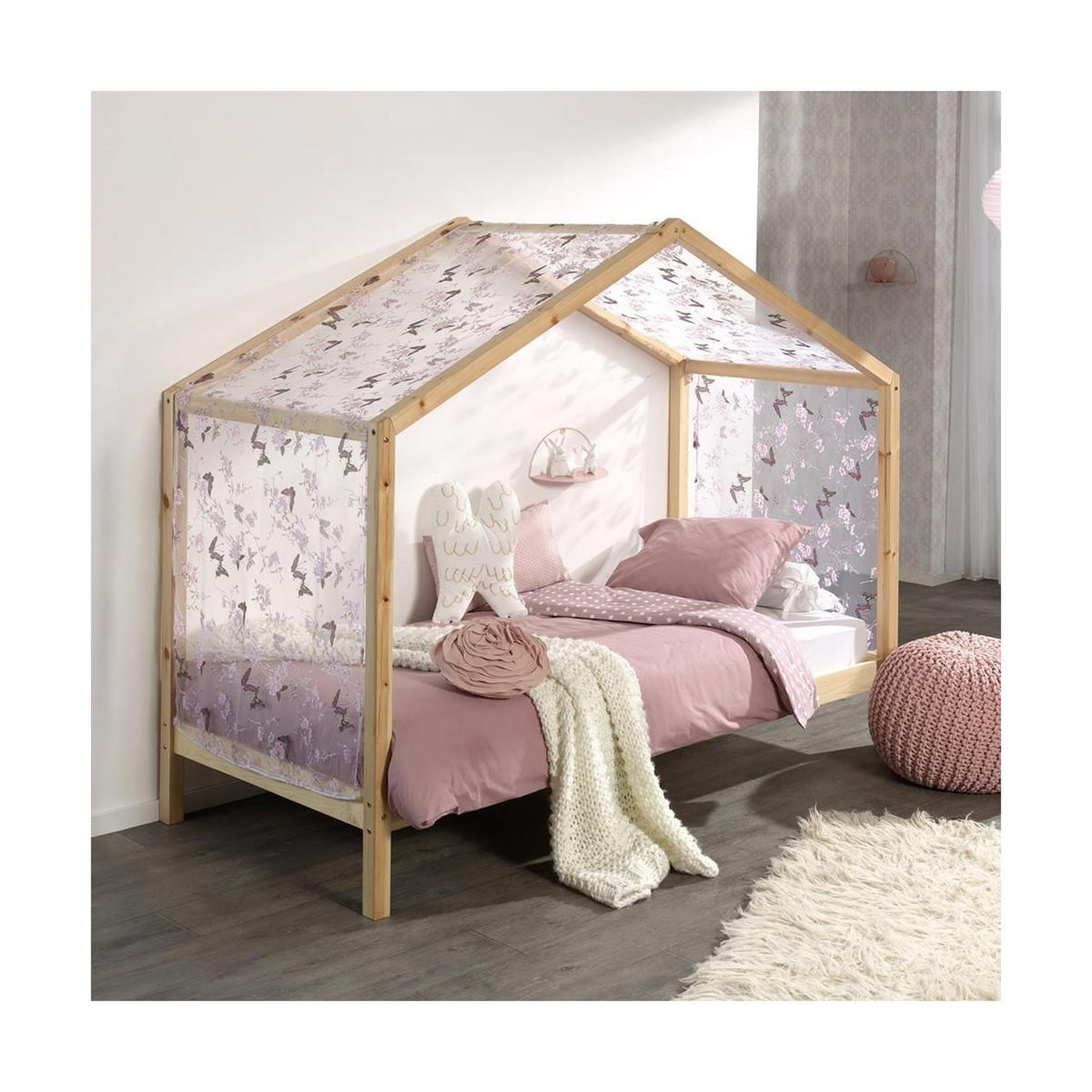 Paris Prix Lit Enfant Cabane & Voile  Dallas II  90x200cm Naturel