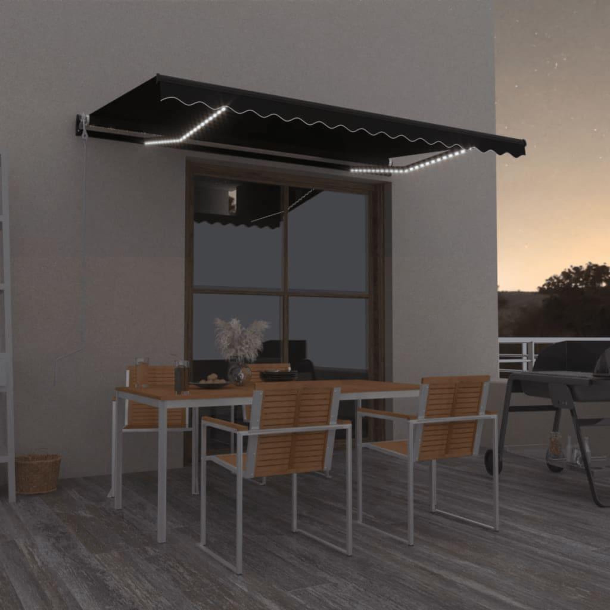 VIDAXL Auvent automatique capteur de vent et LED 400x350 cm Anthracite