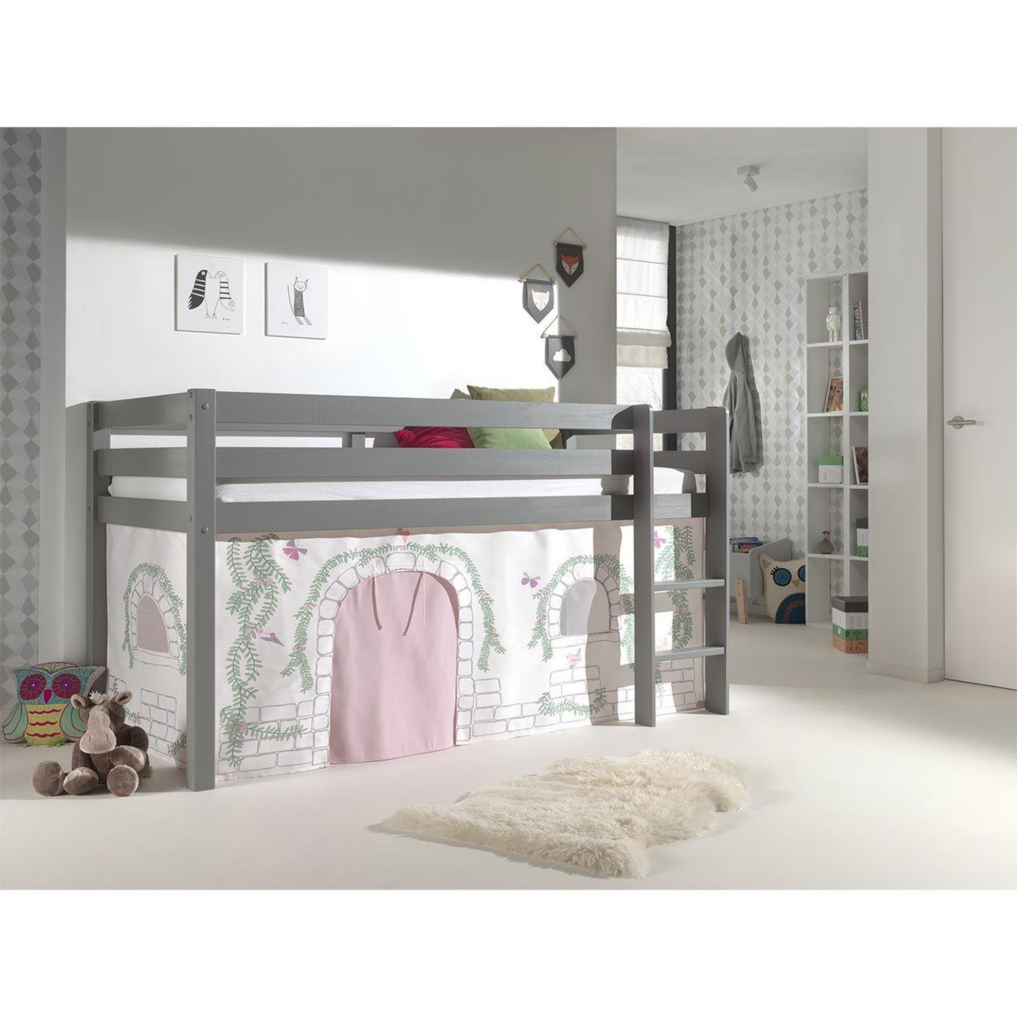 Voir la diapositive 2 : Paris Prix Lit enfant  pino birdy  90x200cm gris