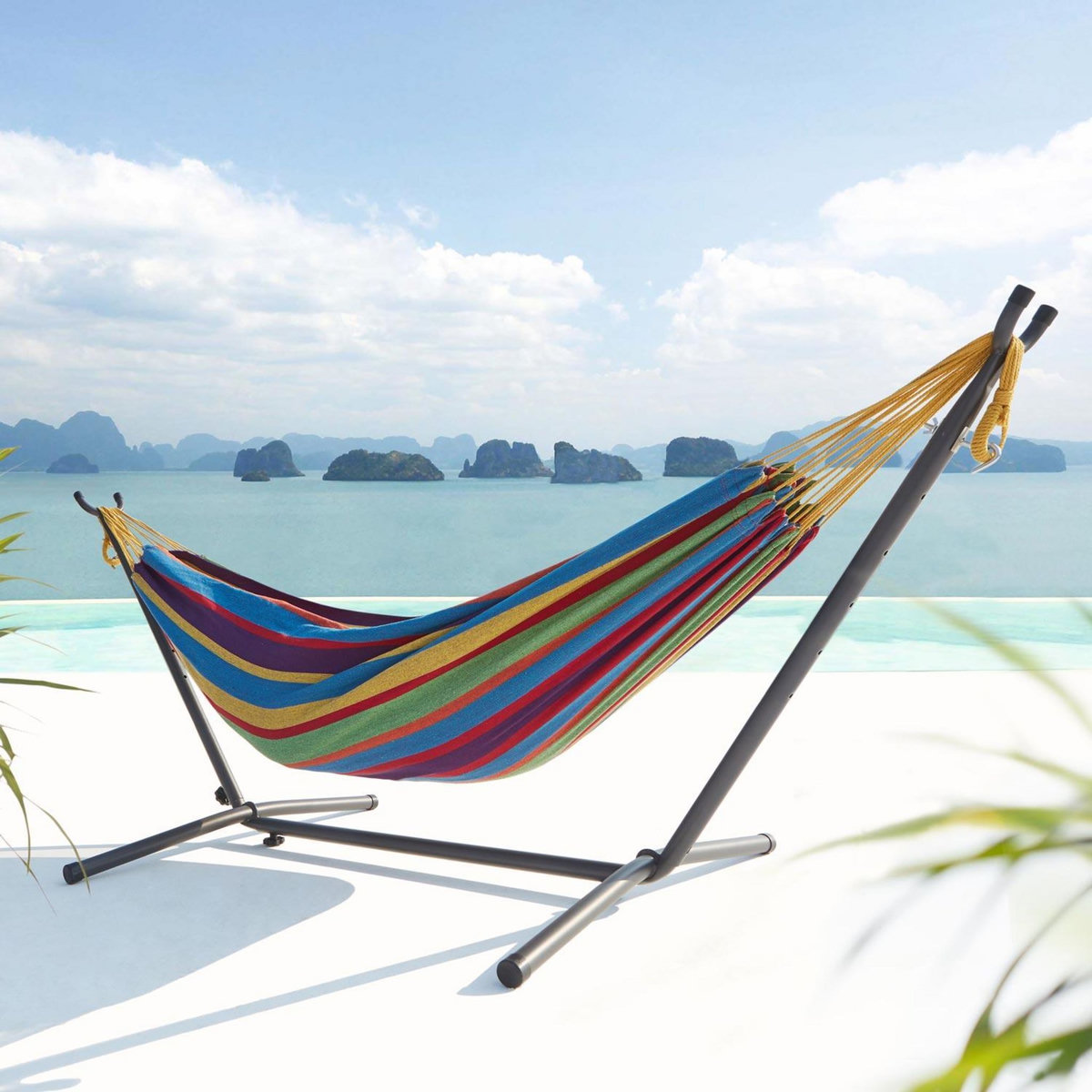 CONCEPT USINE Hamac sur pied 2,6 m avec toile en polyester multicolore COPACABANA