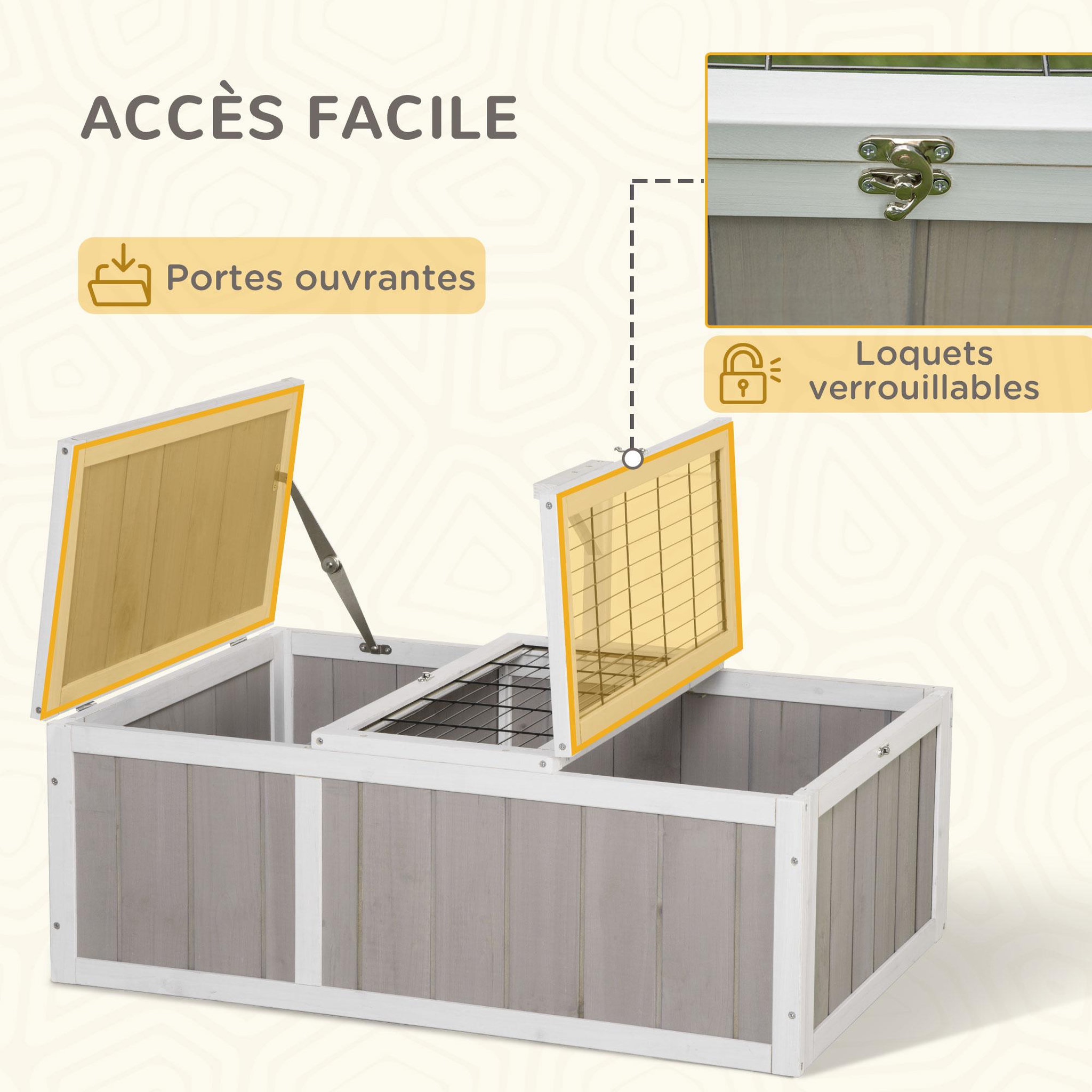 Voir la diapositive 6 : PAWHUT Enclos pour tortue - parc pour tortue - maison pour tortue terrestre - enclos extérieur avec grillage - bois sapin gris blanc