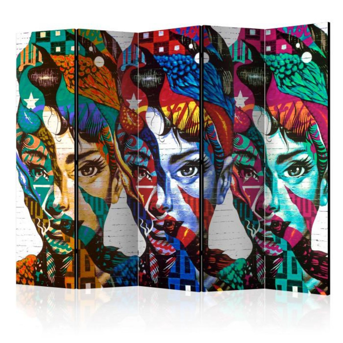 Paris Prix Paravent 5 Volets  Colorful Faces  172x225cm