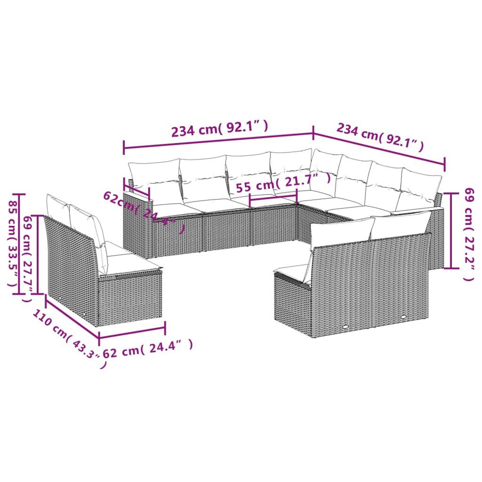Voir la diapositive 3 : VIDAXL Salon de jardin 11 pcs avec coussins beige resine tressee
