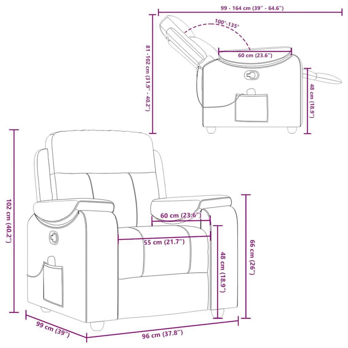 VIDAXL Fauteuil de massage inclinable Noir Tissu