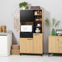 Voir la diapositive 2 : HOMCOM Buffet haut multi-rangement 3 portes tiroir 5 niches bicolore aspect bois clair noir