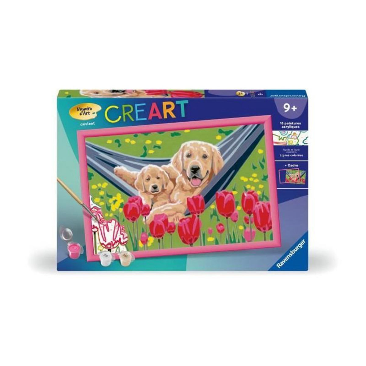 RAVENSBURGER CreArt Kids 31x21cm Labrador et tulipes, Kit de peinture par numéros Numéro d'Art, Des 7 ans, 25852, Ravensburger