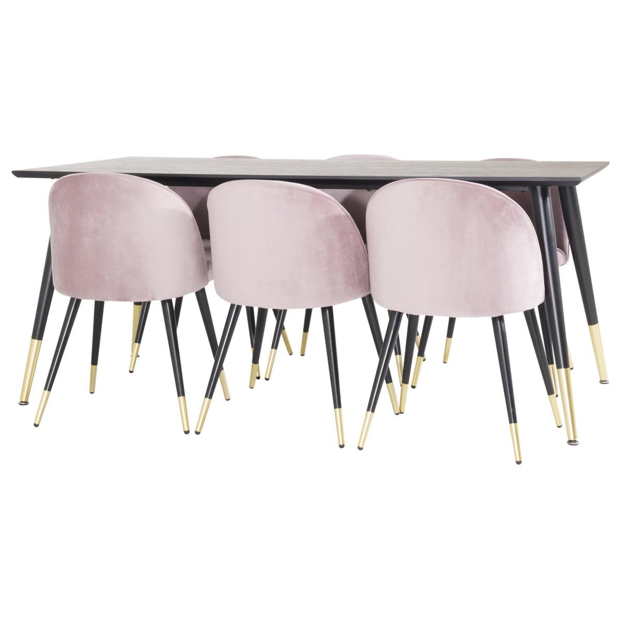 Voir la diapositive 2 : Paris Prix Ensemble table à manger & 6 chaises  dipp & velvet  180cm noir & rose