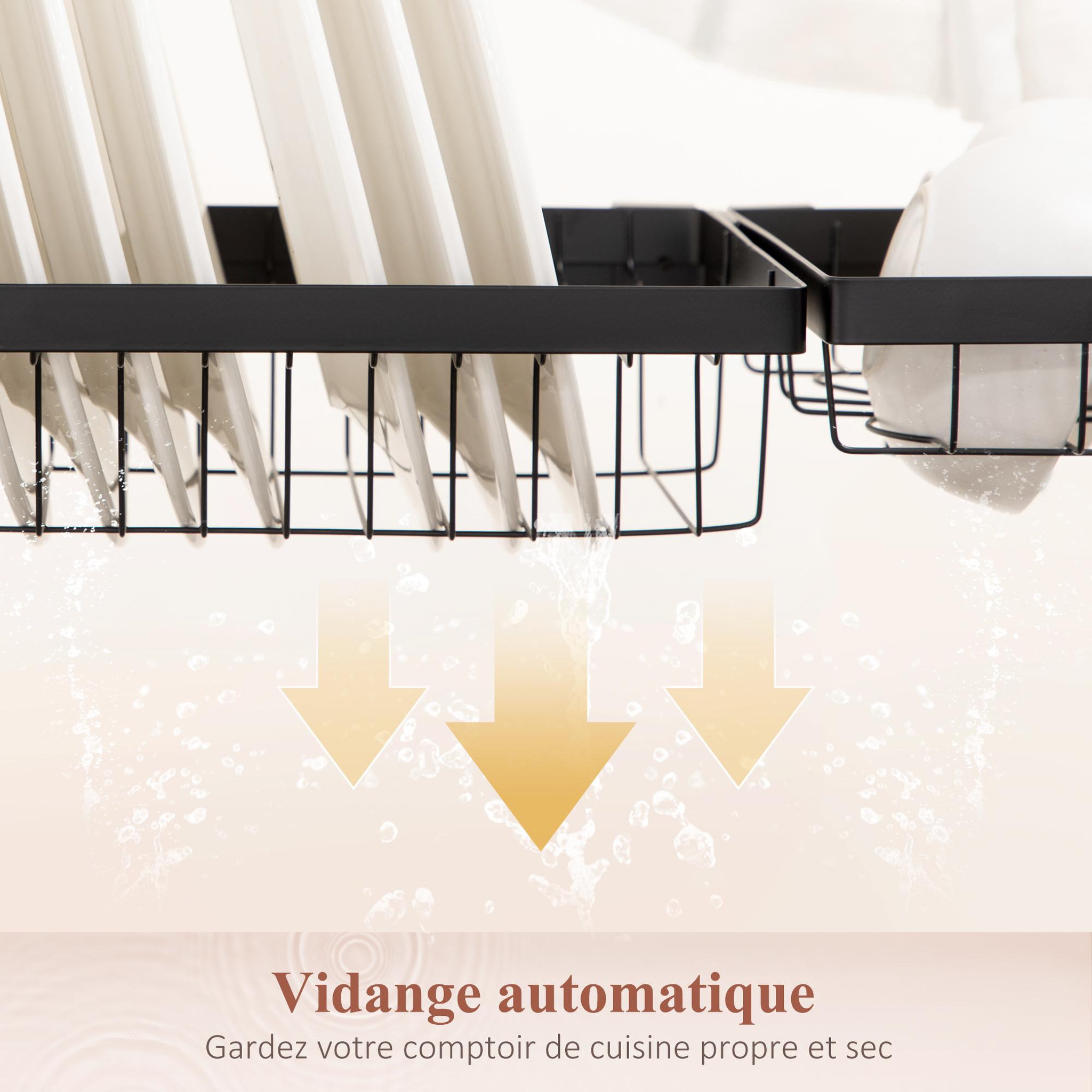 Voir la diapositive 6 : HOMCOM Égouttoir à vaiselle - organiseur d'évier - 8 espaces de séchage - pieds ventouses - acier inox. noir