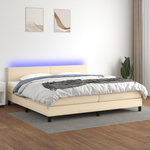 VIDAXL Sommier a lattes de lit et matelas et LED Creme 200x200cm Tissu