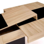 Voir la diapositive 6 : ID MARKET Table à manger extensible rectangle EDEN 6-10 personnes bois et noir bande centrale noire 160-200 cm