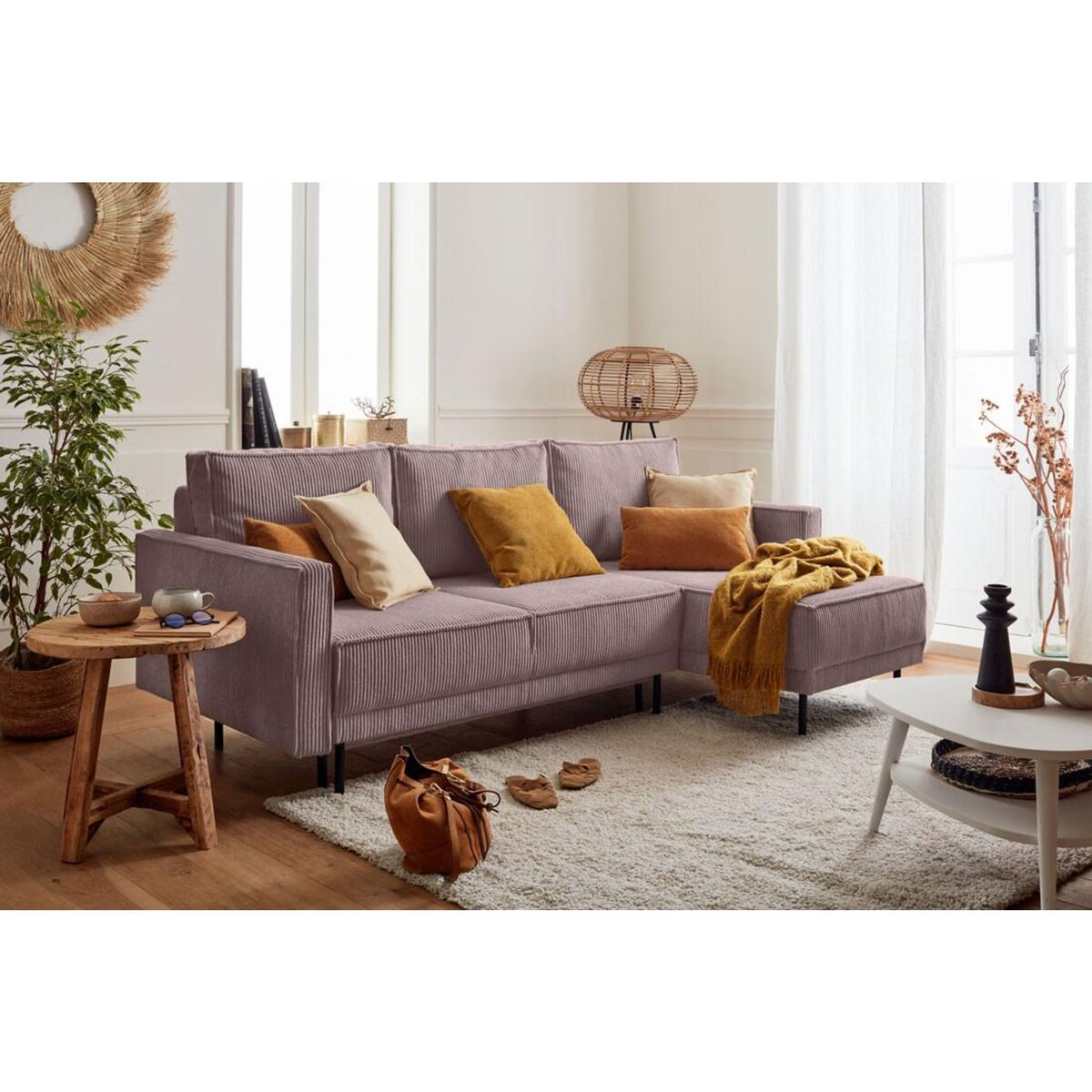 LISA DESIGN Charlie - canapé d'angle réversible - 4 places - convertible avec coffre - en velours côtelé