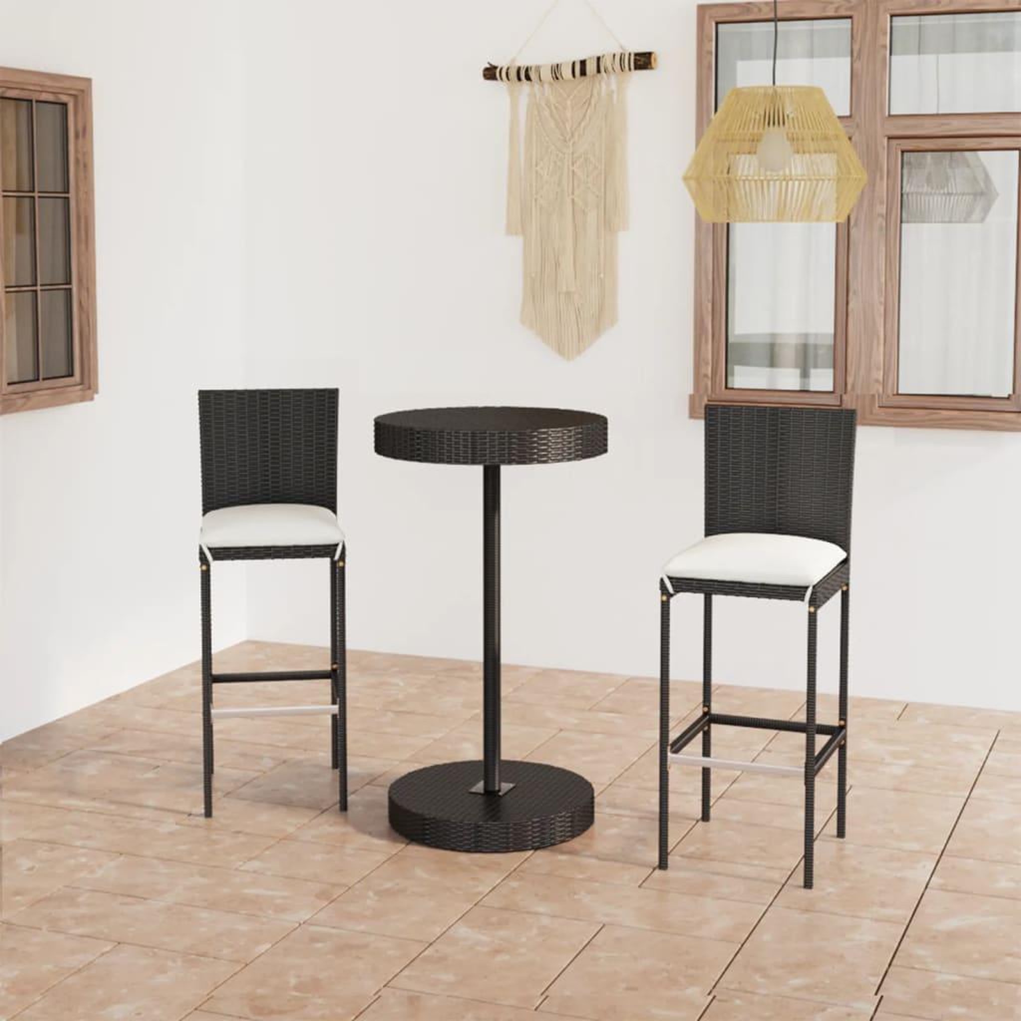 Voir la diapositive 1 : VIDAXL Ensemble de bar de jardin 3 pcs et coussins Resine tressee Noir