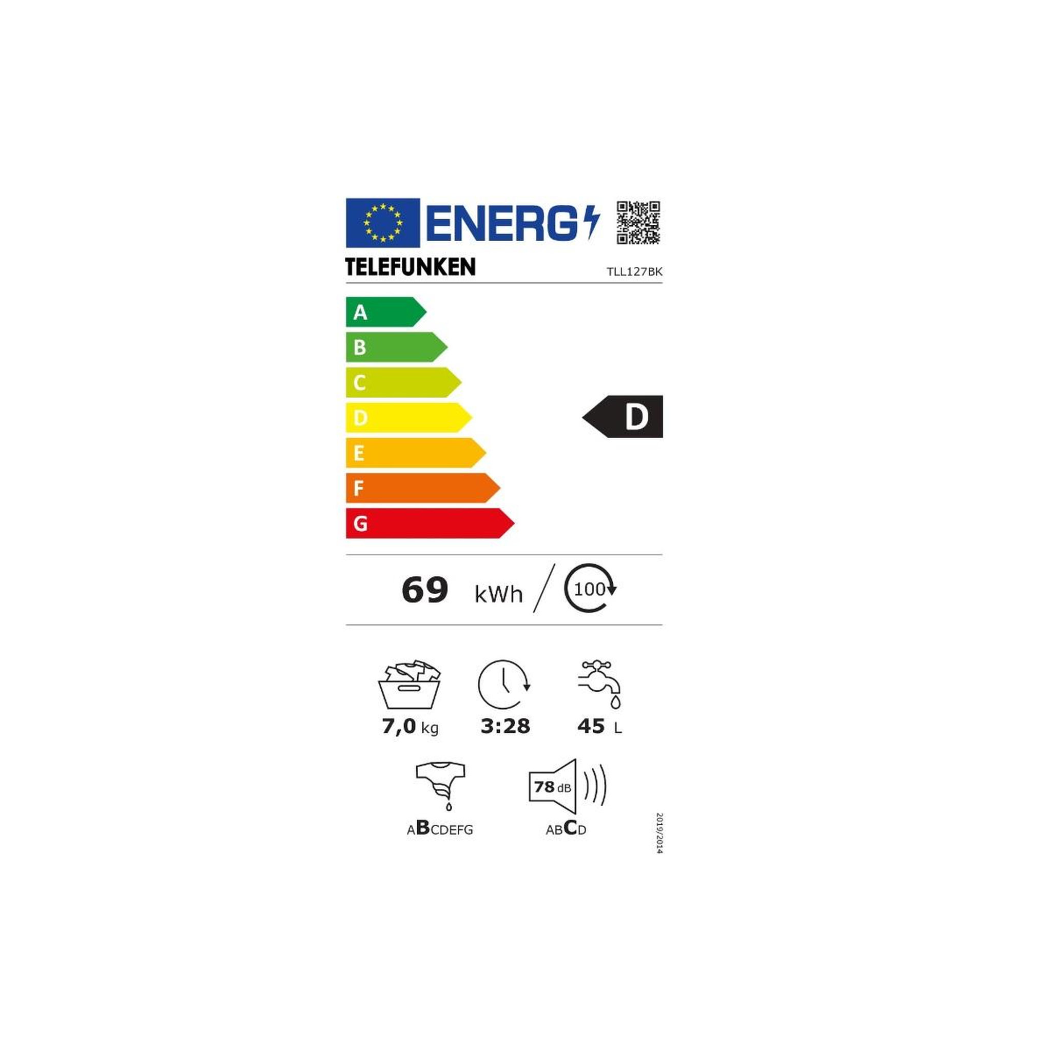 Voir la diapositive 2 : TELEFUNKEN Lave-linge frontal 7kg 1200 tours/min - TLL127BK