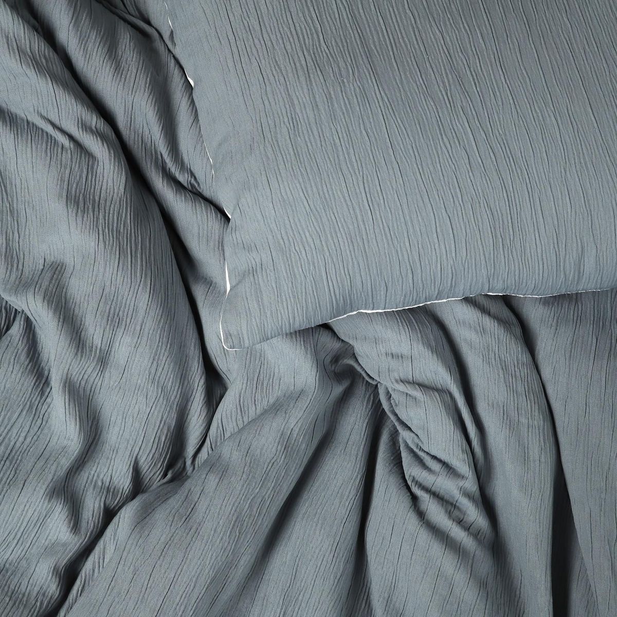 Les Ateliers du Linge Parure Gaze De Microfibre 240x220cm Bicolore Bleu Petrole + Blanc