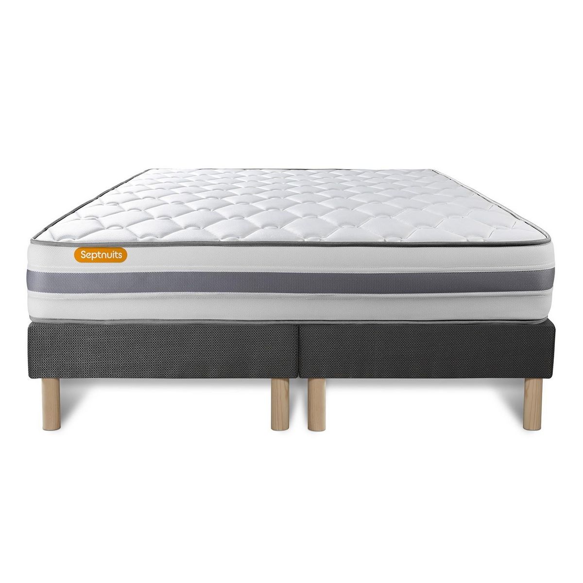 SEPTNUITS Matelas + double sommiers gris Memo Spring Ressorts ensachés 3 zones de confort MAXI épaisseur