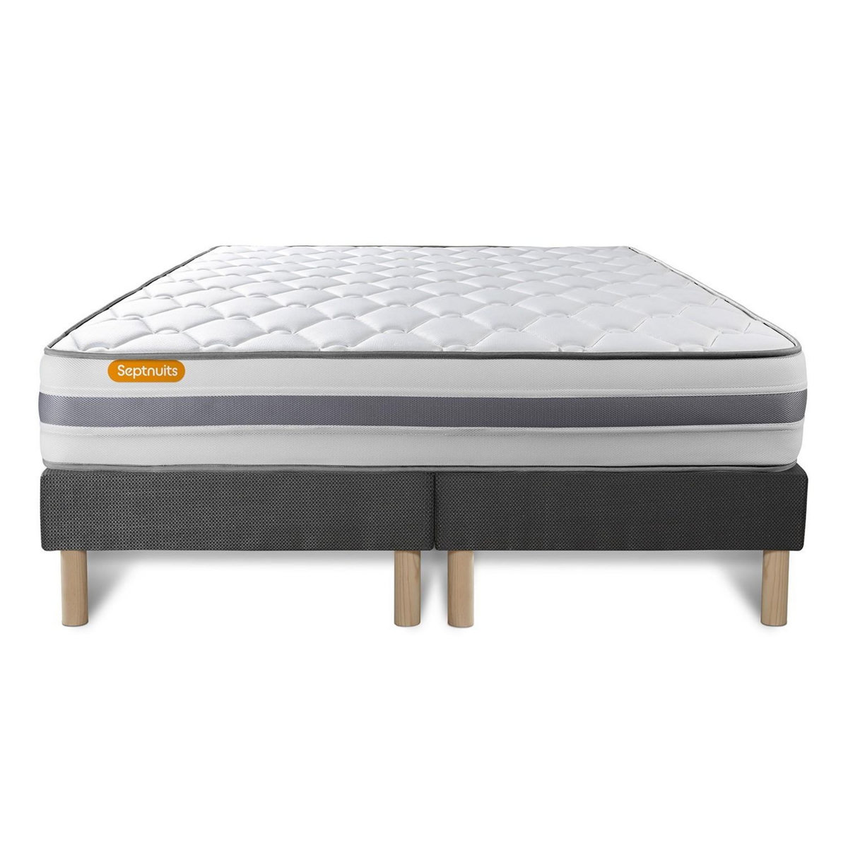 SEPTNUITS Matelas + double sommiers gris Memo Spring Ressorts ensachés 3 zones de confort MAXI épaisseur