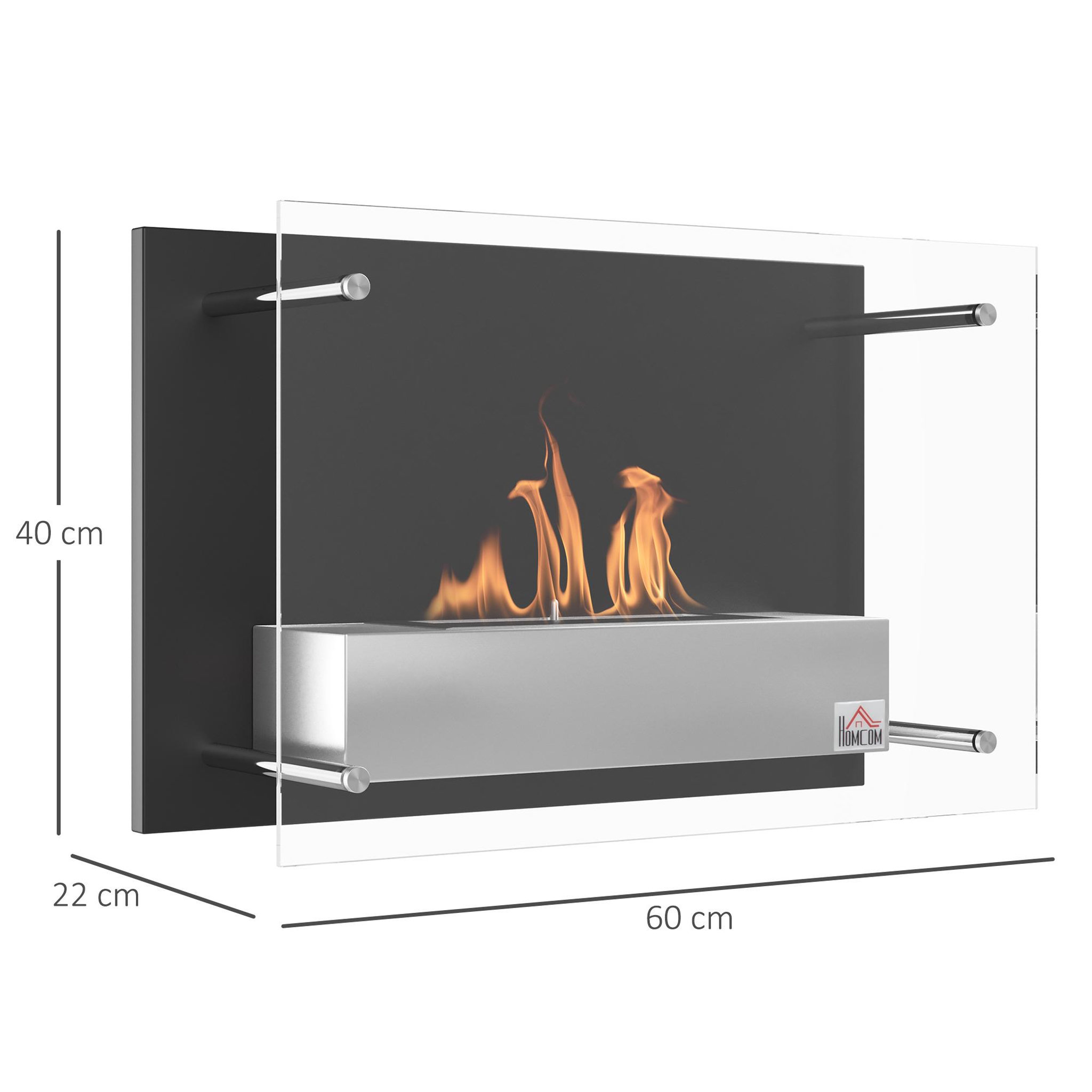 Voir la diapositive 3 : HOMCOM Cheminée bioéthanol murale design contemporain bruleur 0,9 L - couverture 20-25 m² - dim. 60L x 22l x 40H cm