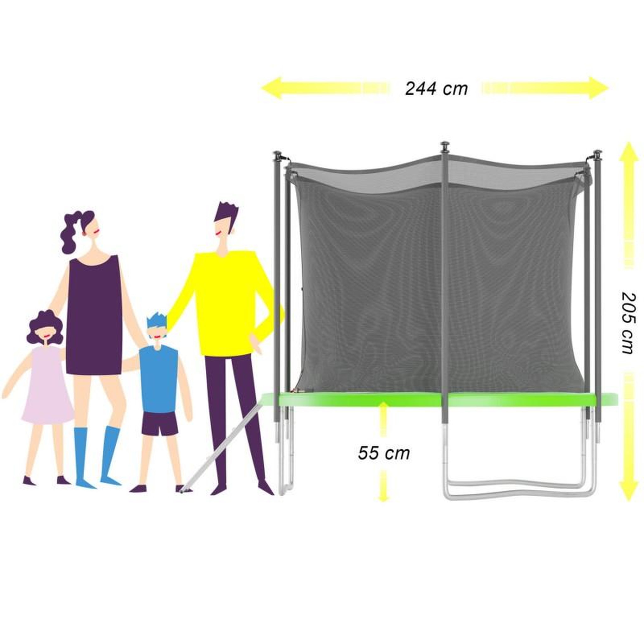 Voir la diapositive 2 : JUMP4FUN Trampoline de jardin ø244 cm- 8FT- Filet intérieur, Matelas de protection et Echelle