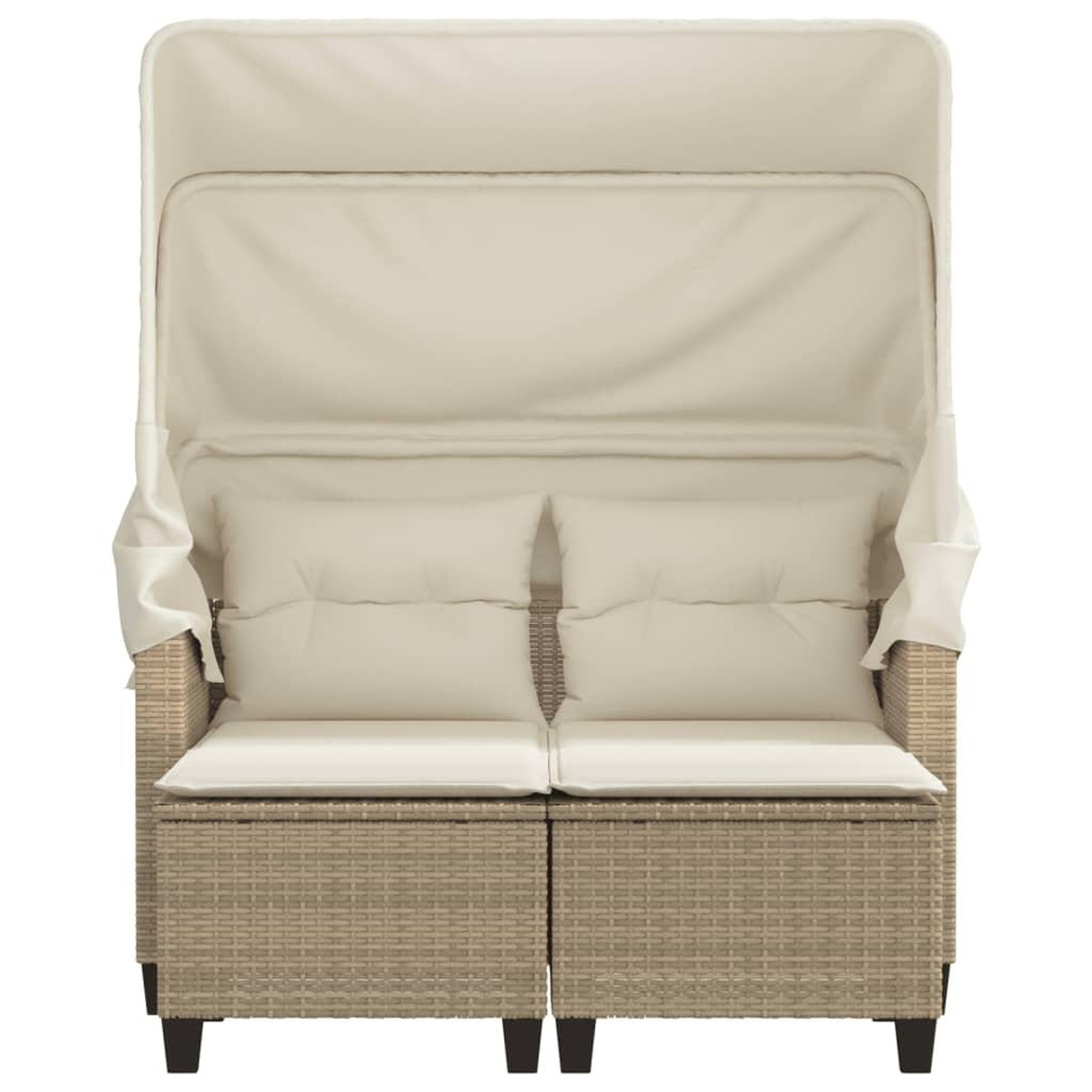 Voir la diapositive 5 : VIDAXL Canape de jardin 2 places avec auvent et tabourets beige rotin