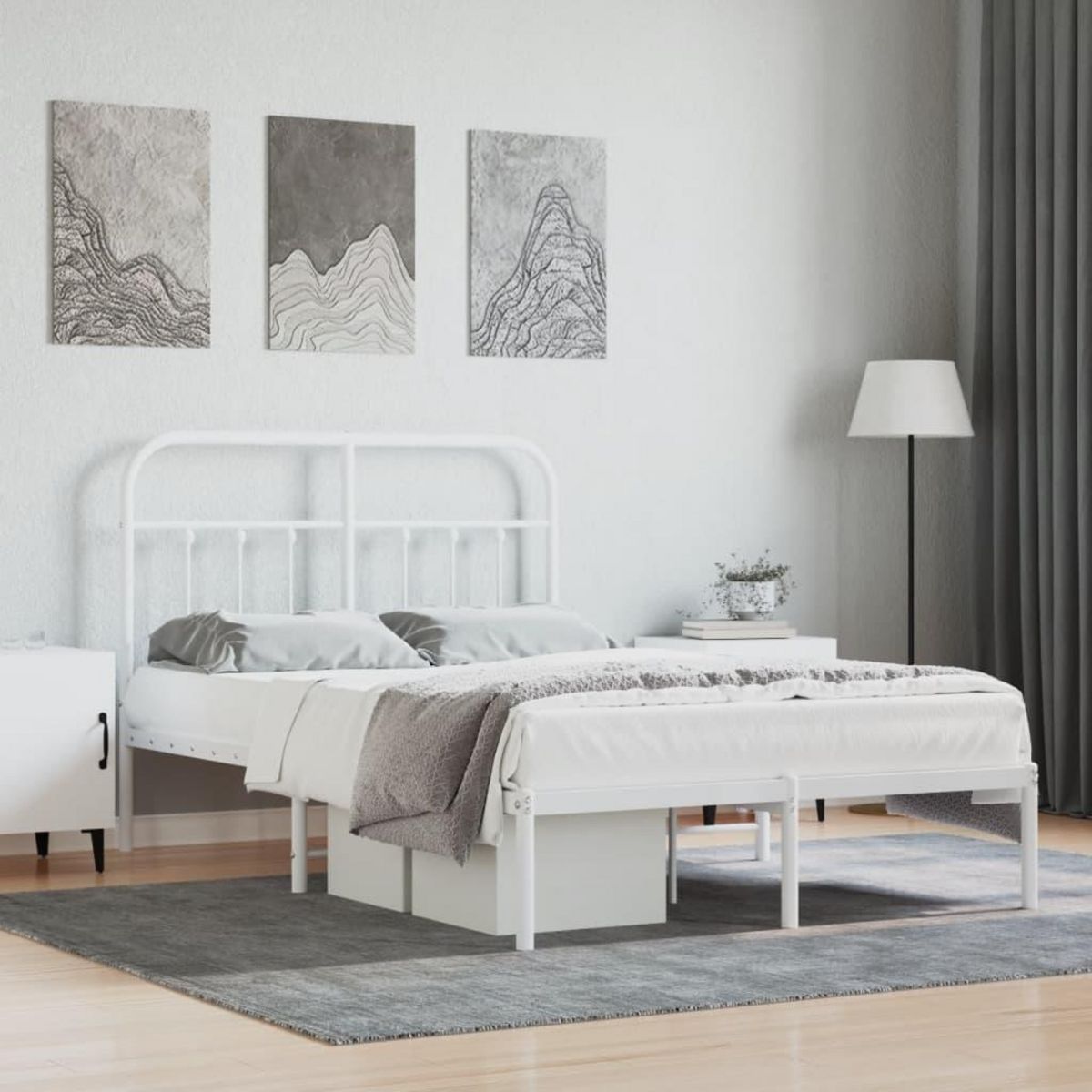 VIDAXL Cadre de lit metal sans matelas et tete de lit blanc 120x190 cm