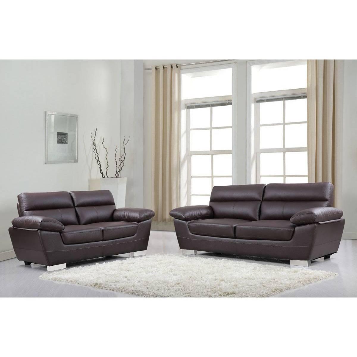 Habitat et Jardin Canapé fixe en cuir reconstitué et PVC  Dallas  - 210 x 88 x 90 cm - 3 places - Chocolat