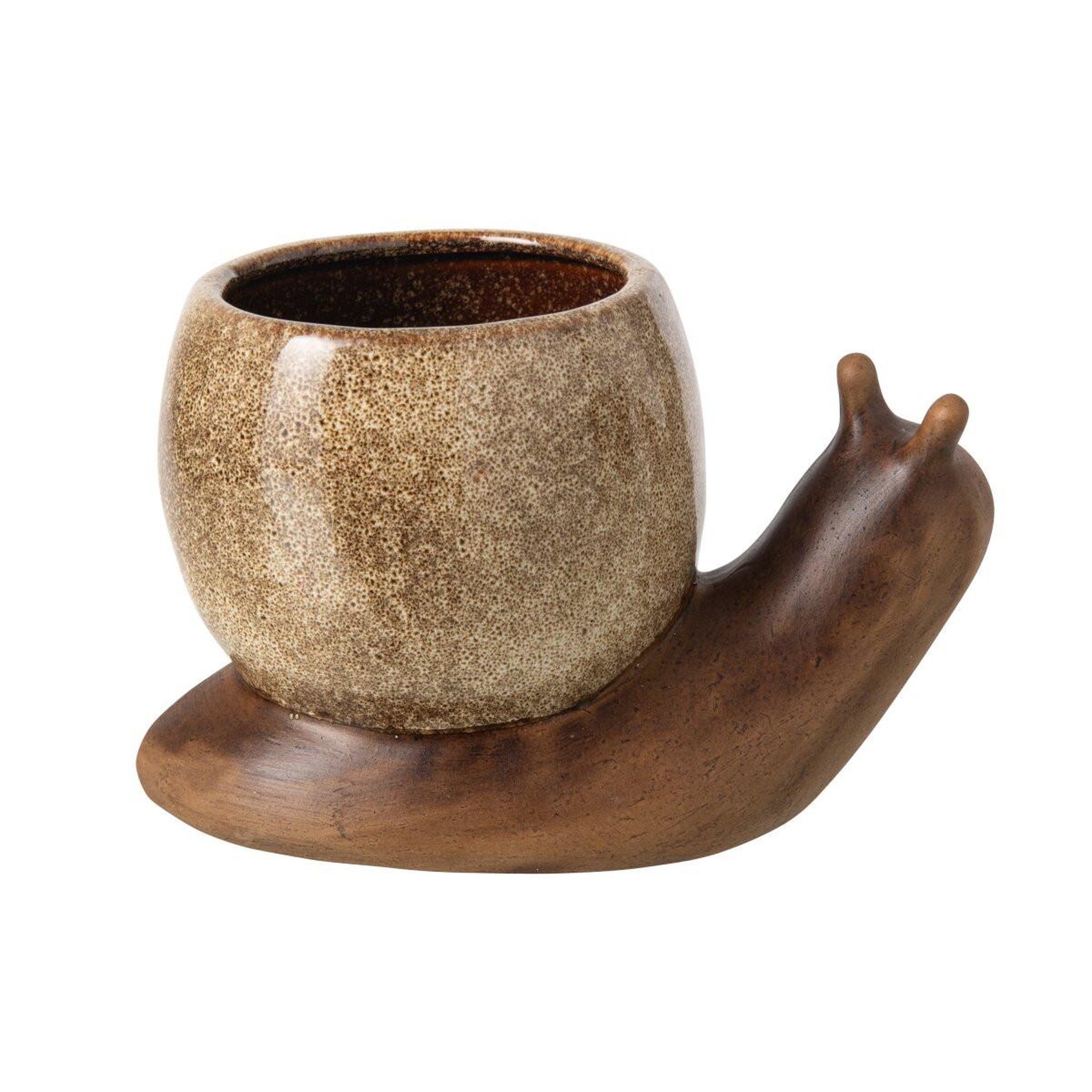 Voir la diapositive 2 : J-LINE Cache-pot escargot en grès  solal  20cm marron