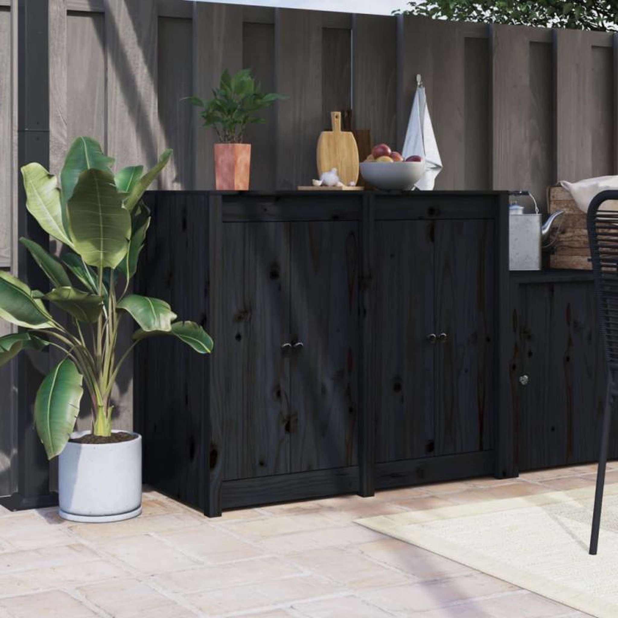 Voir la diapositive 1 : VIDAXL Portes de cuisine d extérieur 2 pcs noir bois de pin massif