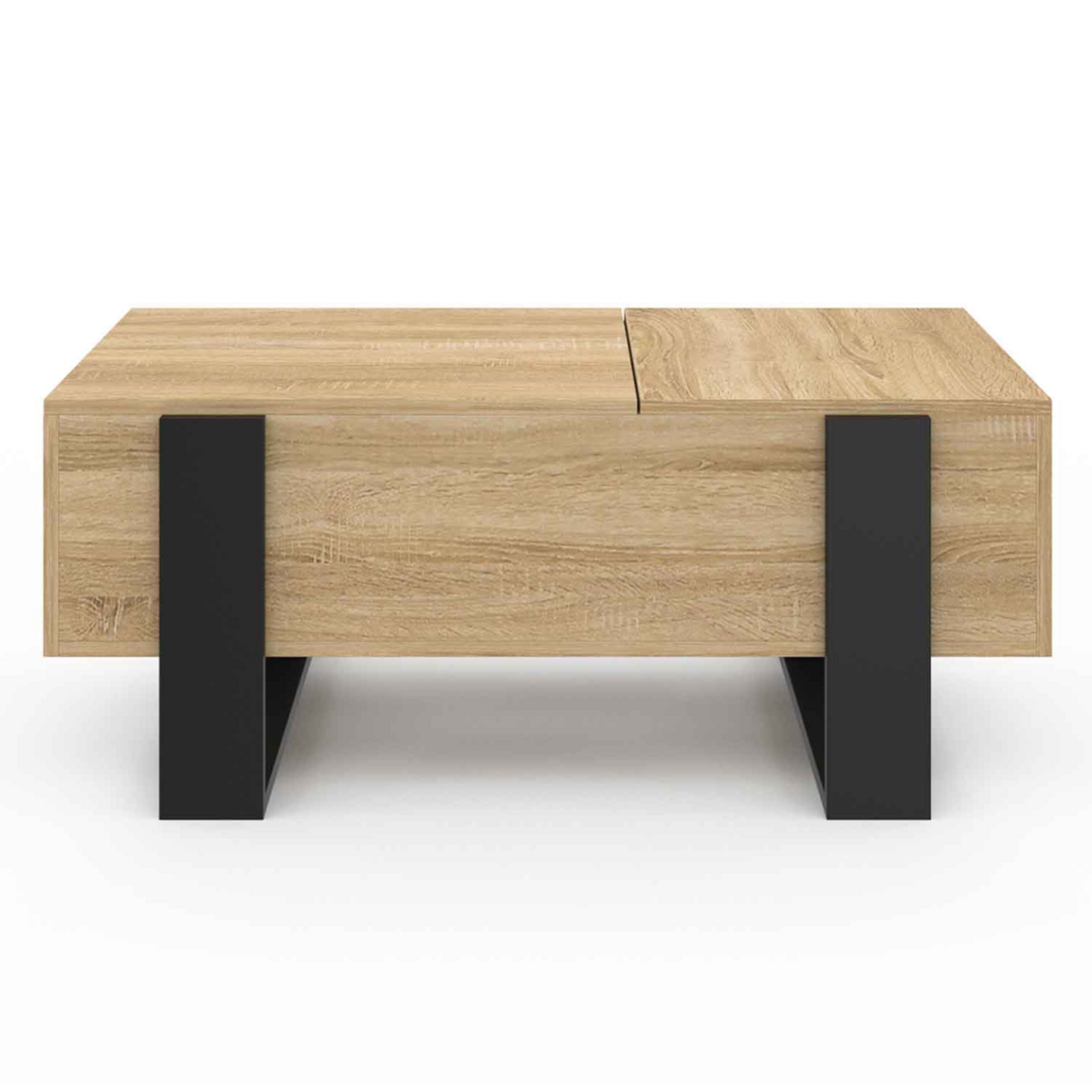ID MARKET Table basse 2 plateaux relevables PHOENIX bois noir et façon hêtre