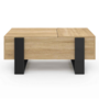 Voir la diapositive 3 : ID MARKET Table basse 2 plateaux relevables PHOENIX bois noir et façon hêtre