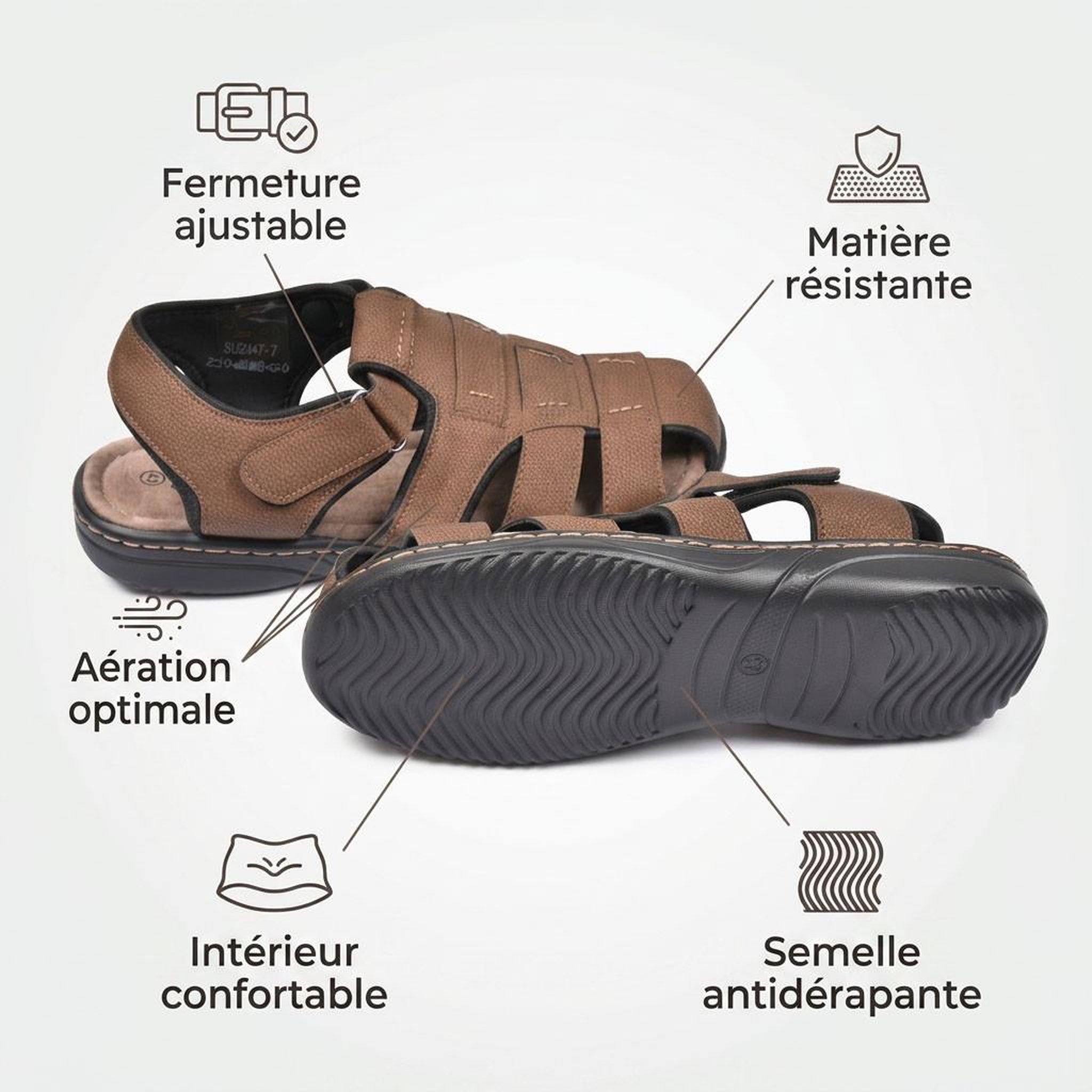 Voir la diapositive 4 : OZABI OZABI Sandales fermees homme confort ete aerées