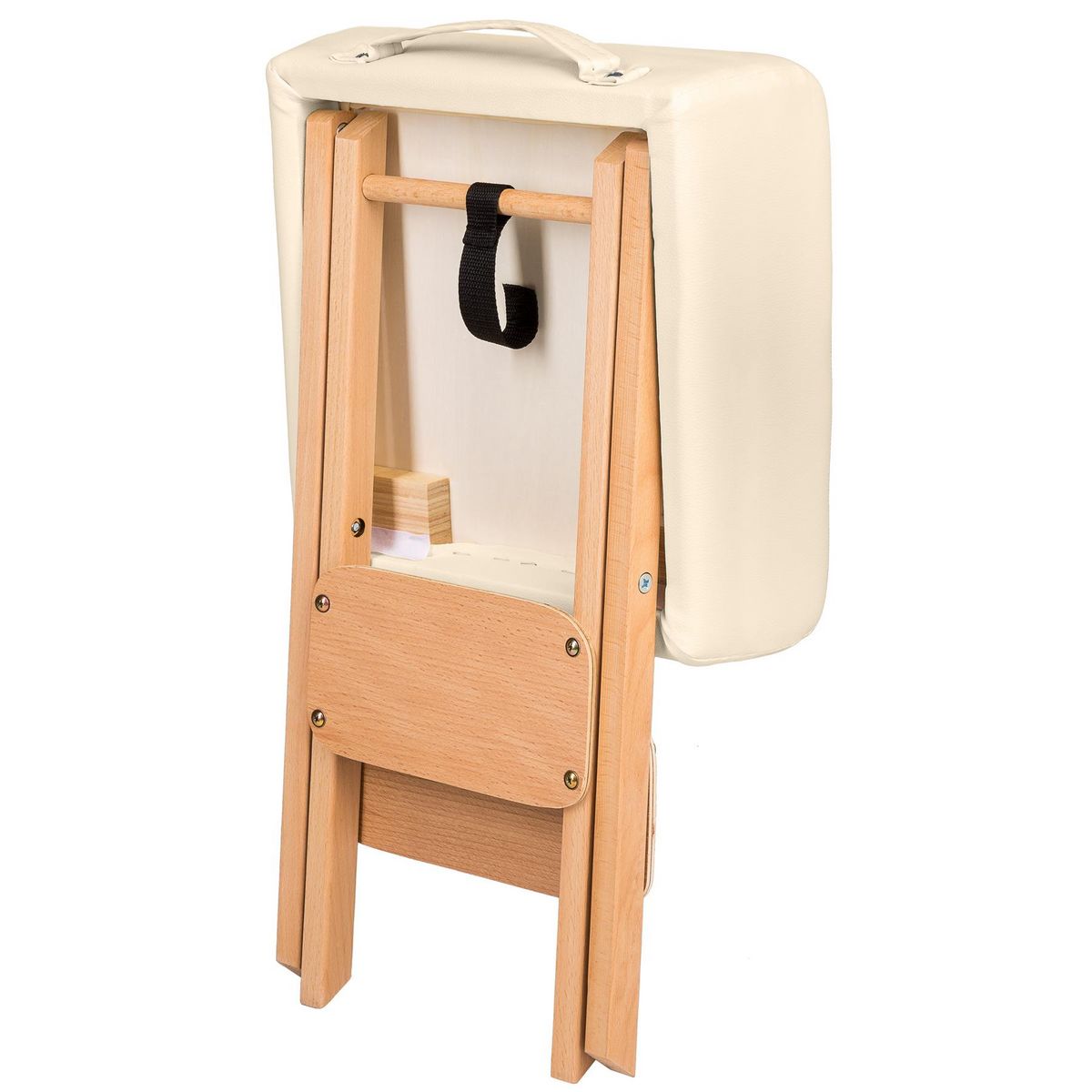 tectake Ensemble tabouret pour table de massage avec 2 coussins de massage en bois solide et cuir synthétique beige