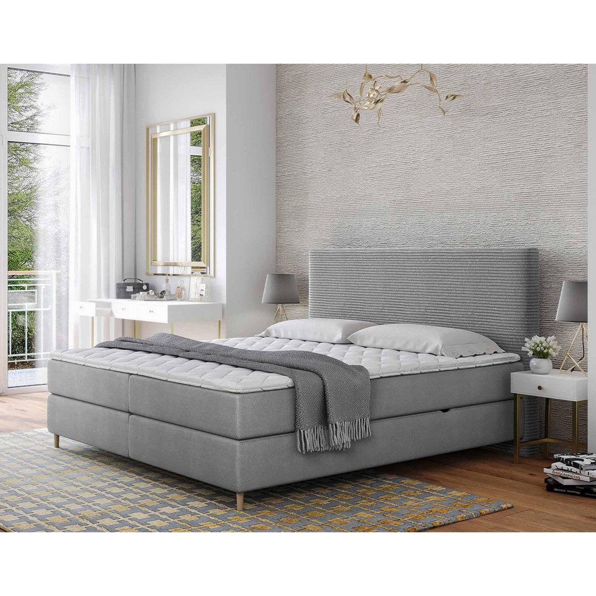 BEST MOBILIER Rafaela - lit boxspring - 140x200 - coffres et surmatelas inclus - en velours