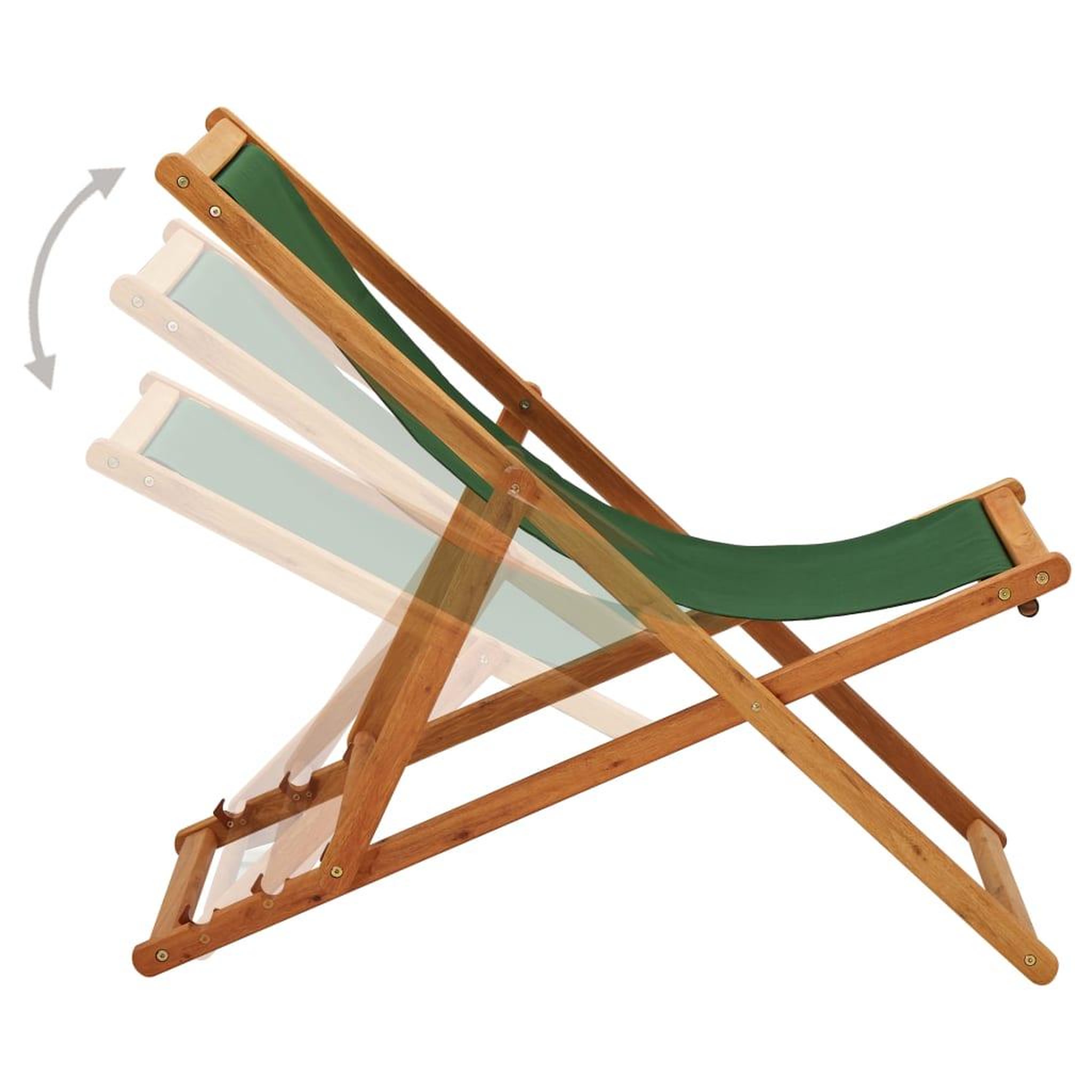 Voir la diapositive 3 : VIDAXL Chaise pliable de plage bois d'eucalyptus et tissu vert