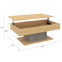 Voir la diapositive 5 : ID MARKET Table basse plateau relevable rectangulaire EDEN bois et effet béton